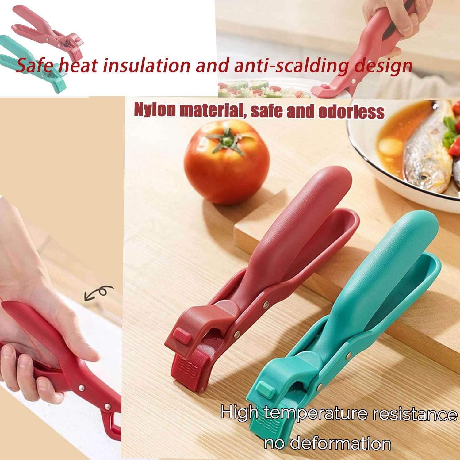 Aetomtins Multi-Function Anti-Scald Bowl Clip for Kitchen, Hot Bowl Dish Plate Gripper Clips Tongs Clamp Holder, Kitchen Silicone Anti Slip Clip 2025 Upgraded Silicone Clip(Red+Green) 4