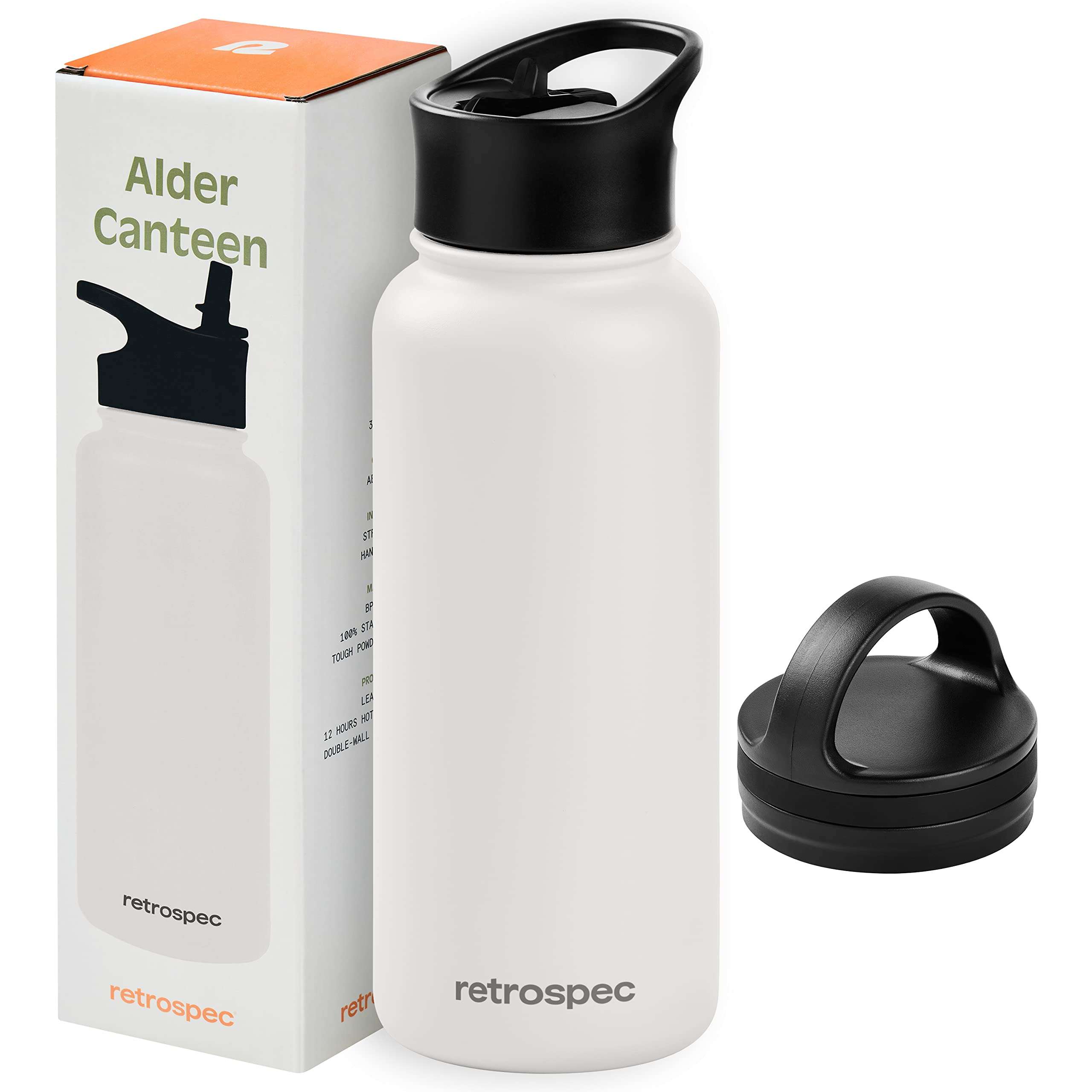 Retrospec Alder Insulated Water Bottle with Straw Lid & Handle Cap - Stainless Steel Wide Mouth Double-Wall Vacuum Insulated Thermos - BPA Free Leakproof Canteen - Abalone, 22oz