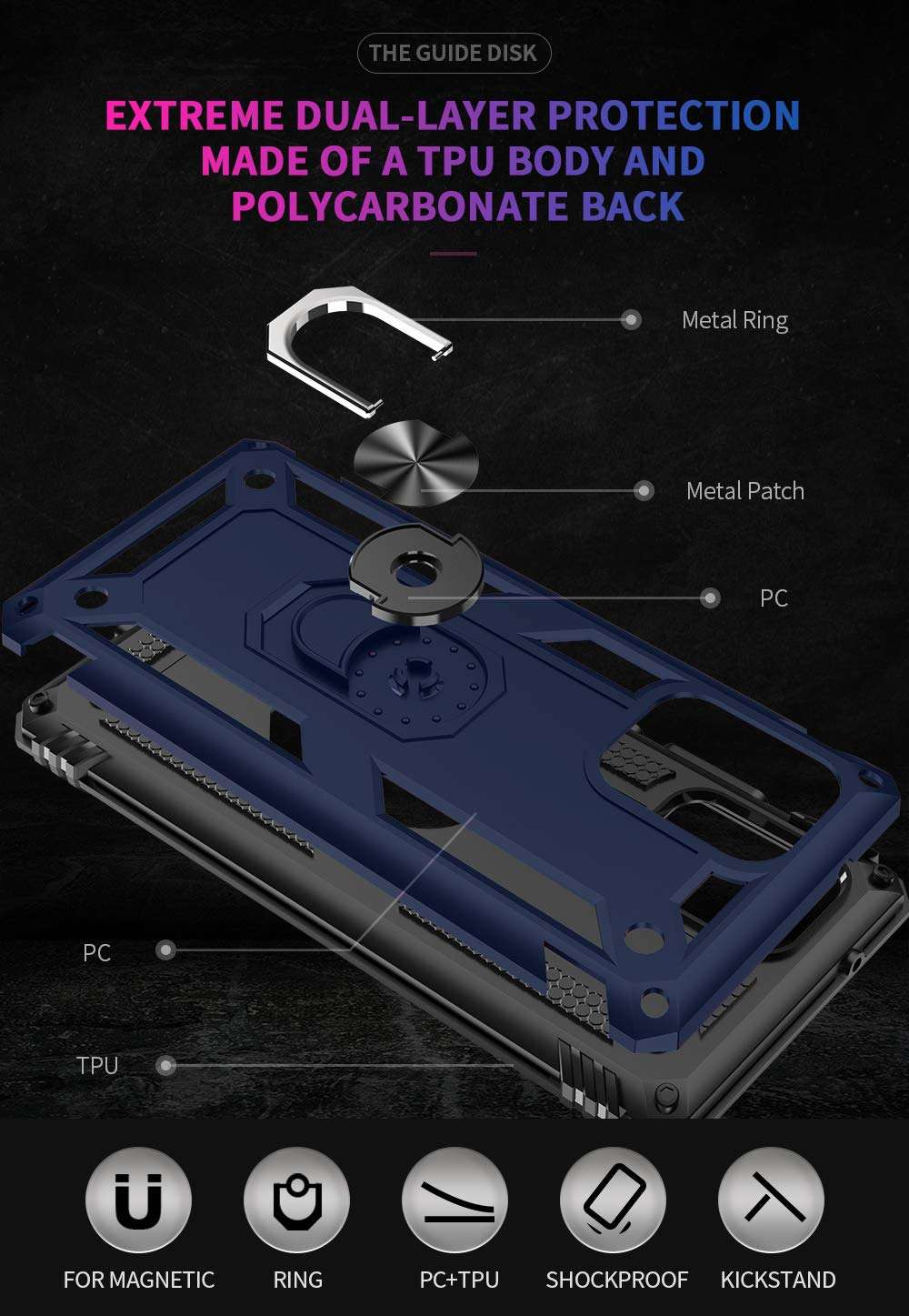 Hitogo Case for Samsung Galaxy A71 5G with 2 Pack TPU Screen Protector, Military Grade Shockproof Protective Case Cover with Kickstand for Samsung Galaxy A71 5G (Blue) 3