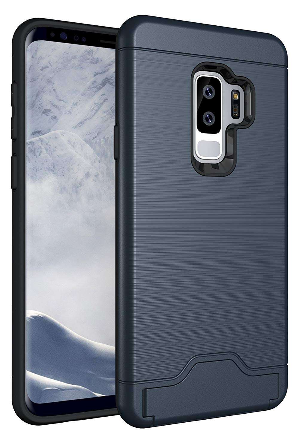 Baobeir Samsung Galaxy S9 Plus Case, Shockproof Heavy Duty Full Protective Cover with Credit Card Slot and Kickstand for Samsung Galaxy S9 Plus 6.2 Inches (2018 Release) (Navy Blue) 2