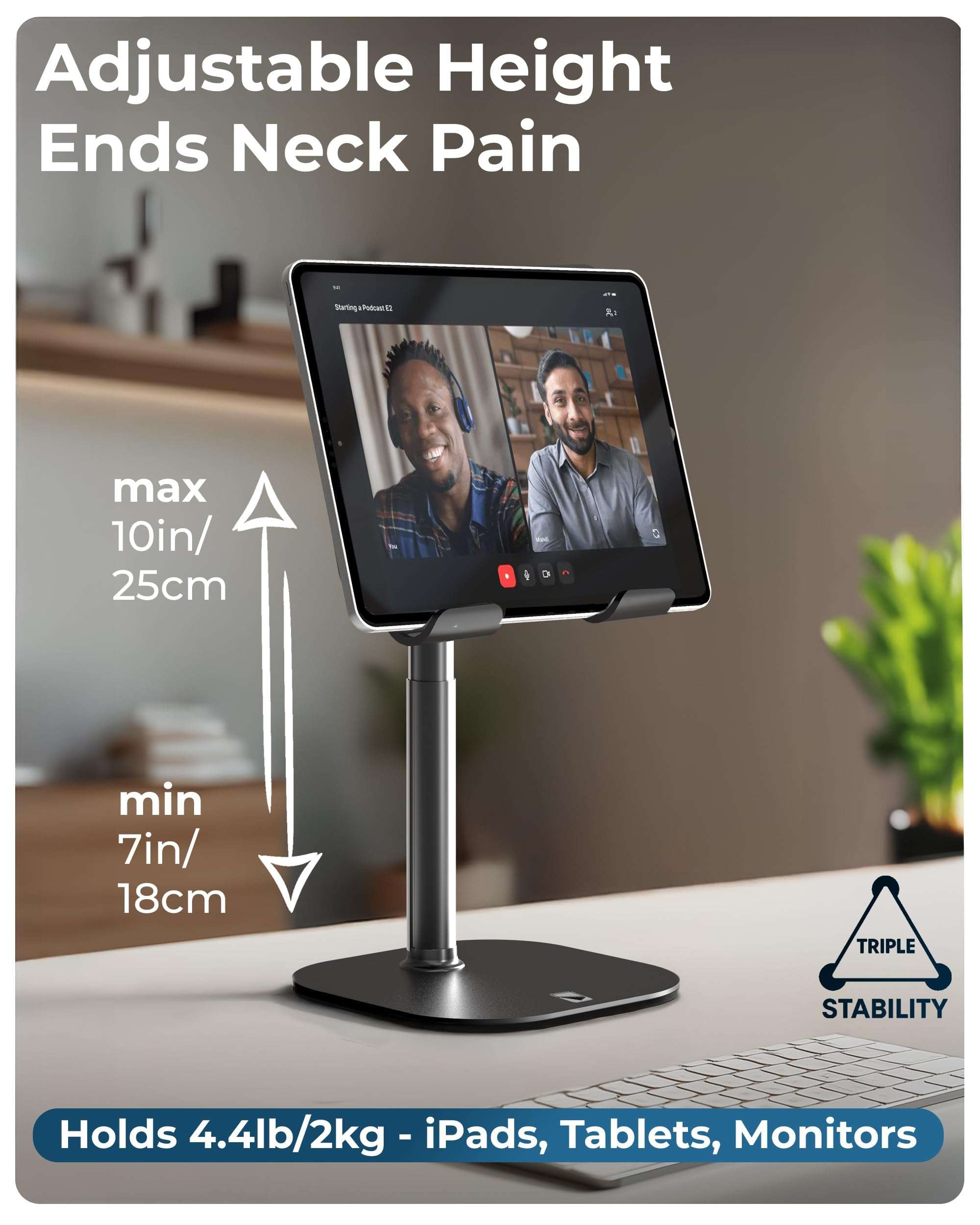 COOPER TabHolder, 7-10" Height Adjustable Tablet Stand, Premium iPad Stand for Desk, 270° Tilt iPad Holder for Desk, Tablet Holder, 15.6-17" Portable Monitor Support (Black) 3