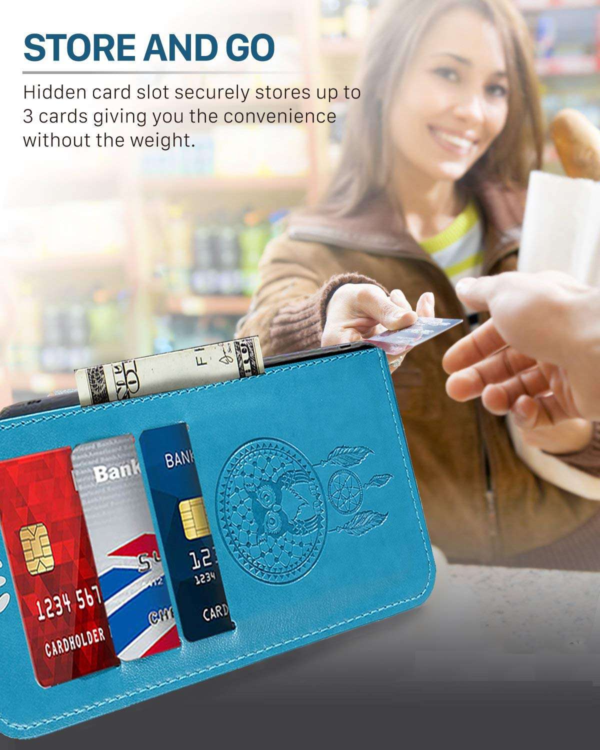 Sidande for Galaxy J2 2018 2019 / J2 Core Case, for Galaxy J2 Shine / J2 Dash / J2 Pure Case, [Wrist Strap] Owl PU Leather Wallet Flip Phone Case Cover with Card Slots for Samsung Galaxy J260 Blue 2