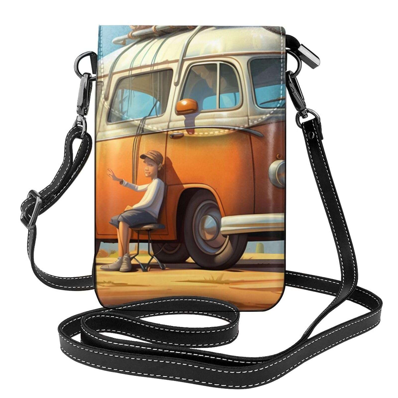 women Small Cell Phone Purse Car and bicycle picture Soft, durable and waterproof PU leather Convenient for daily use and travel 1