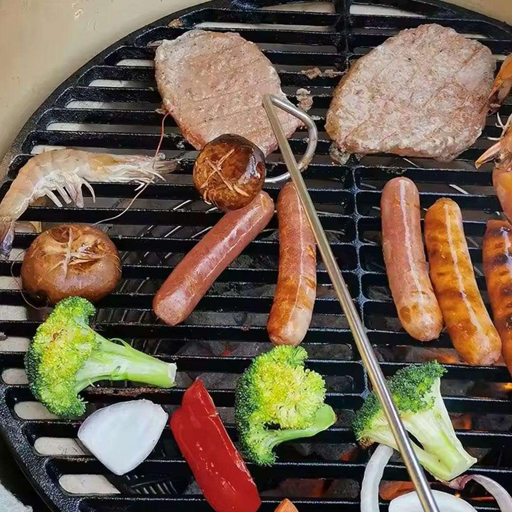 2Pcs BBQ Food Flipper, Meat Flipper Hook, Pigtail Food Flipper, Stainless Steel BBQ Meat Turner Hook for Grilling Smoking Griddle, Right-Handed (S+L) 4