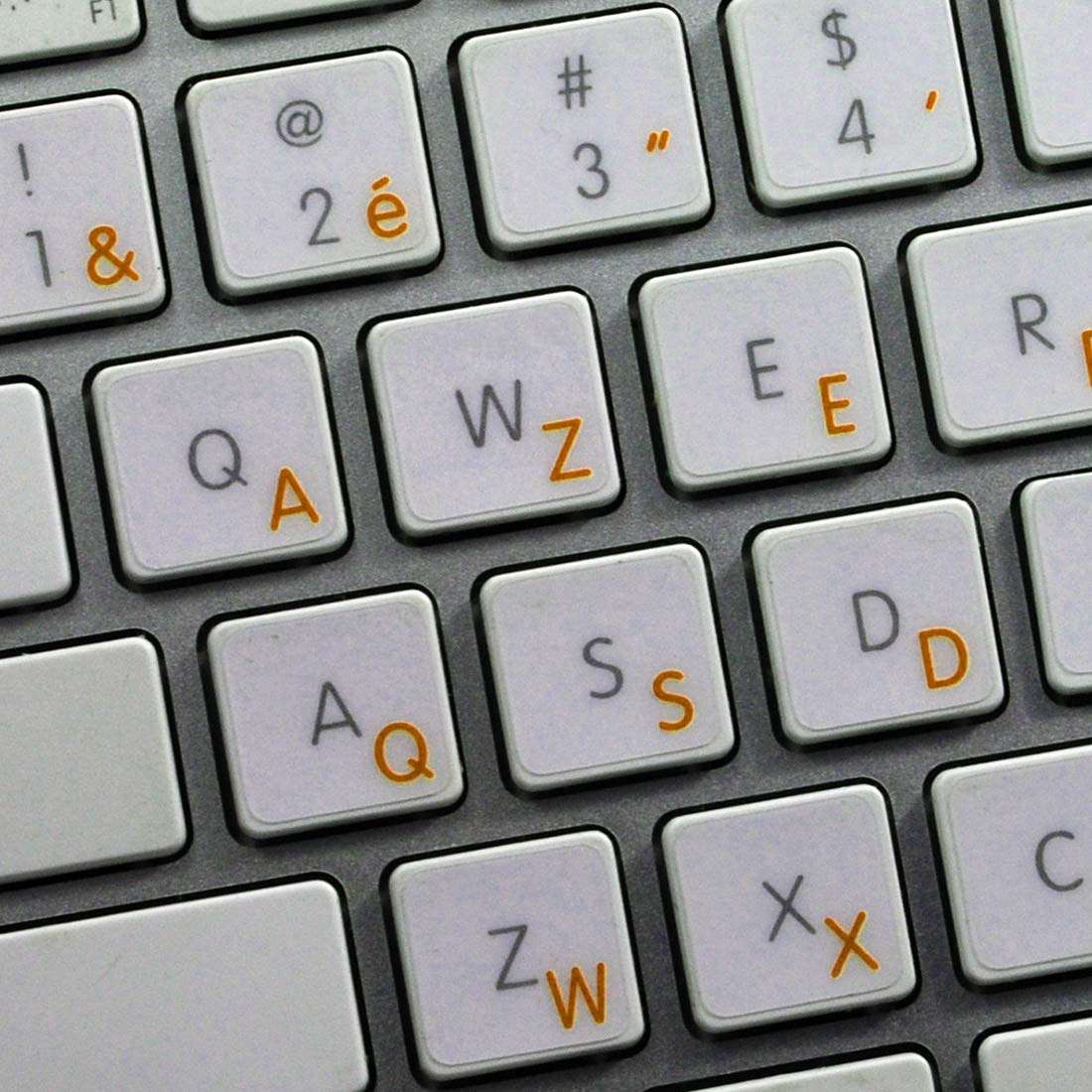 Belgian French Decals for Keyboard with Orange Lettering Transparent for Desktop, Laptop and Notebook are Compatible with Apple 1