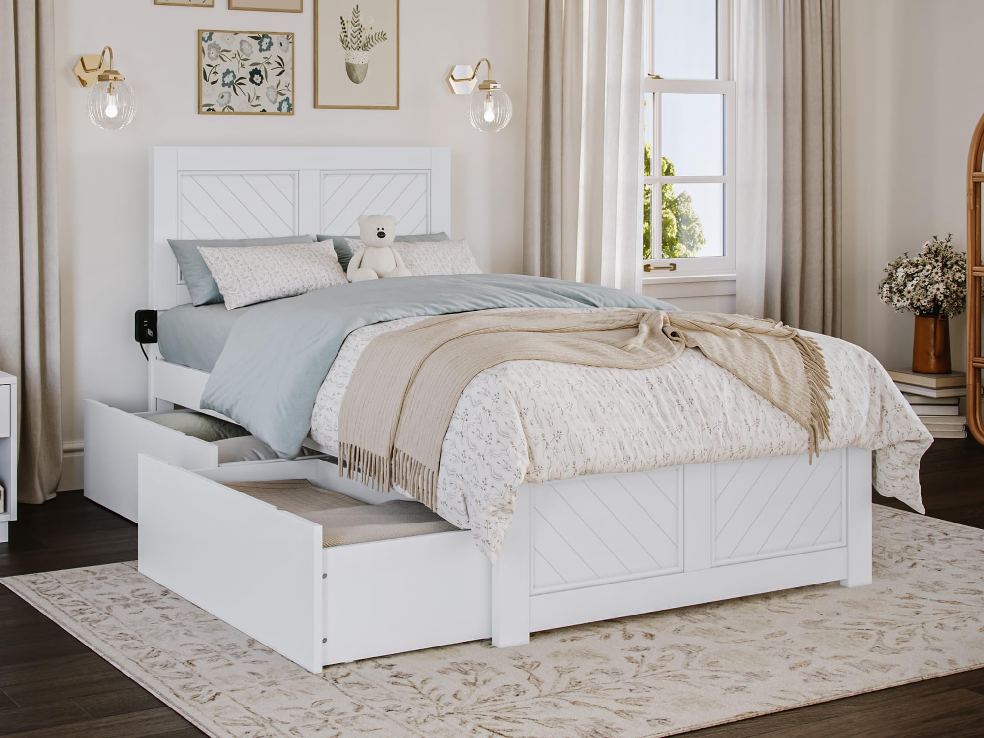 AFI, Canyon Twin Platform Bed with Matching Footboard & Storage Drawers, White