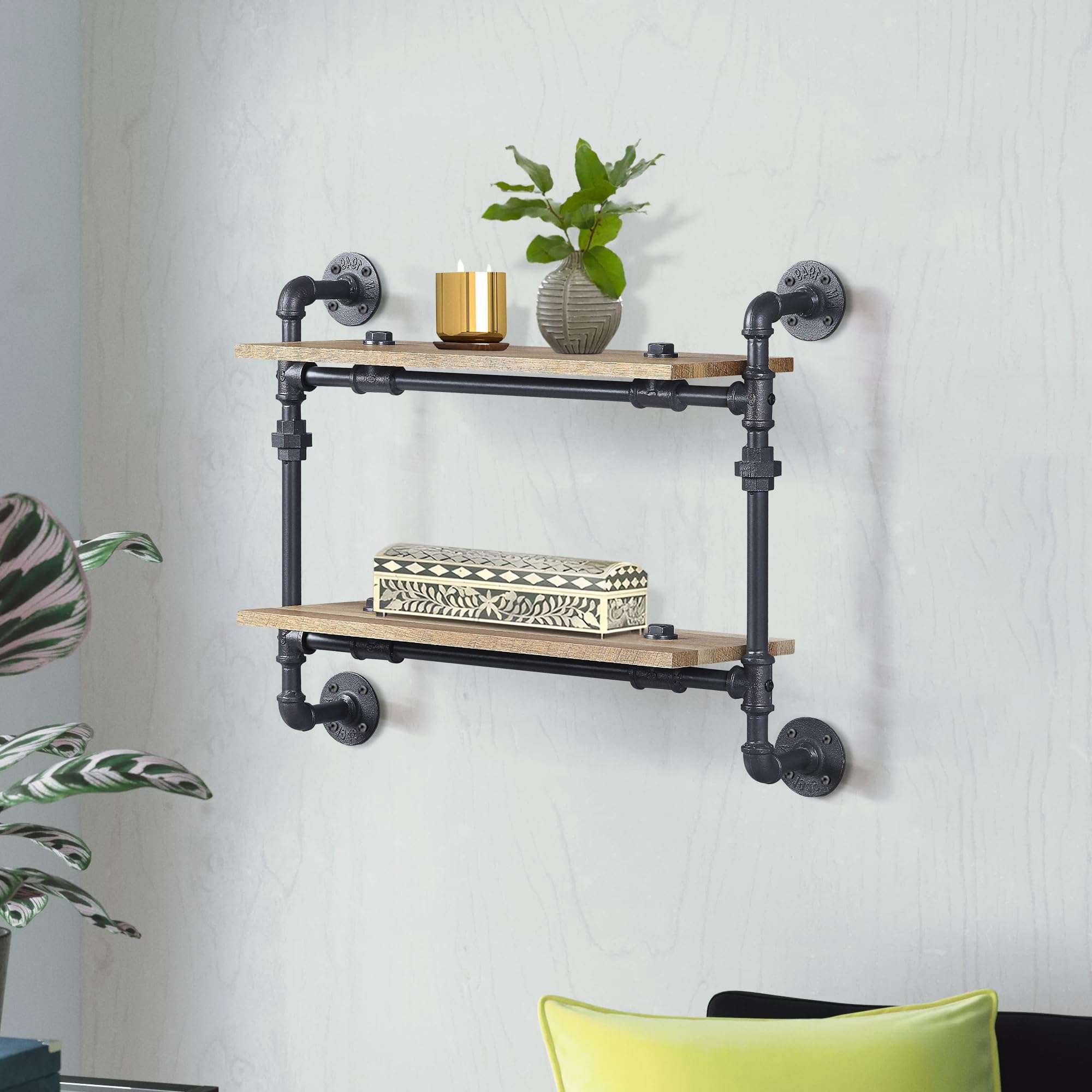 neolun Stylish and Functional 2-Tier Wall Shelf with Industrial Design, Sturdy Metal Frame, Black Finish 1