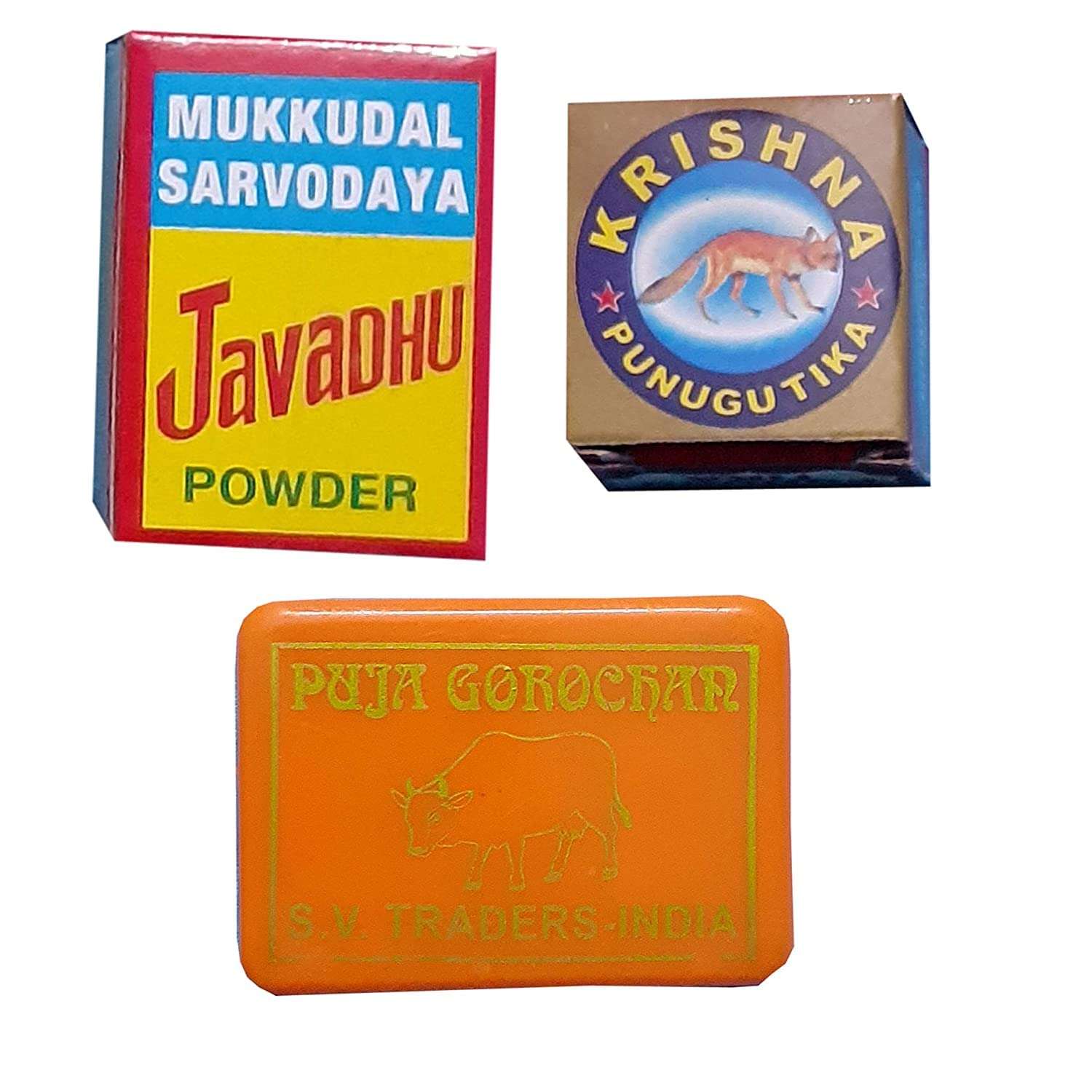 Varahi Creations Pack of 3 Items - Javadhu Perfume Powder, punugu Paste, Gorojanam Powder(Small Pack), Multicolor 1