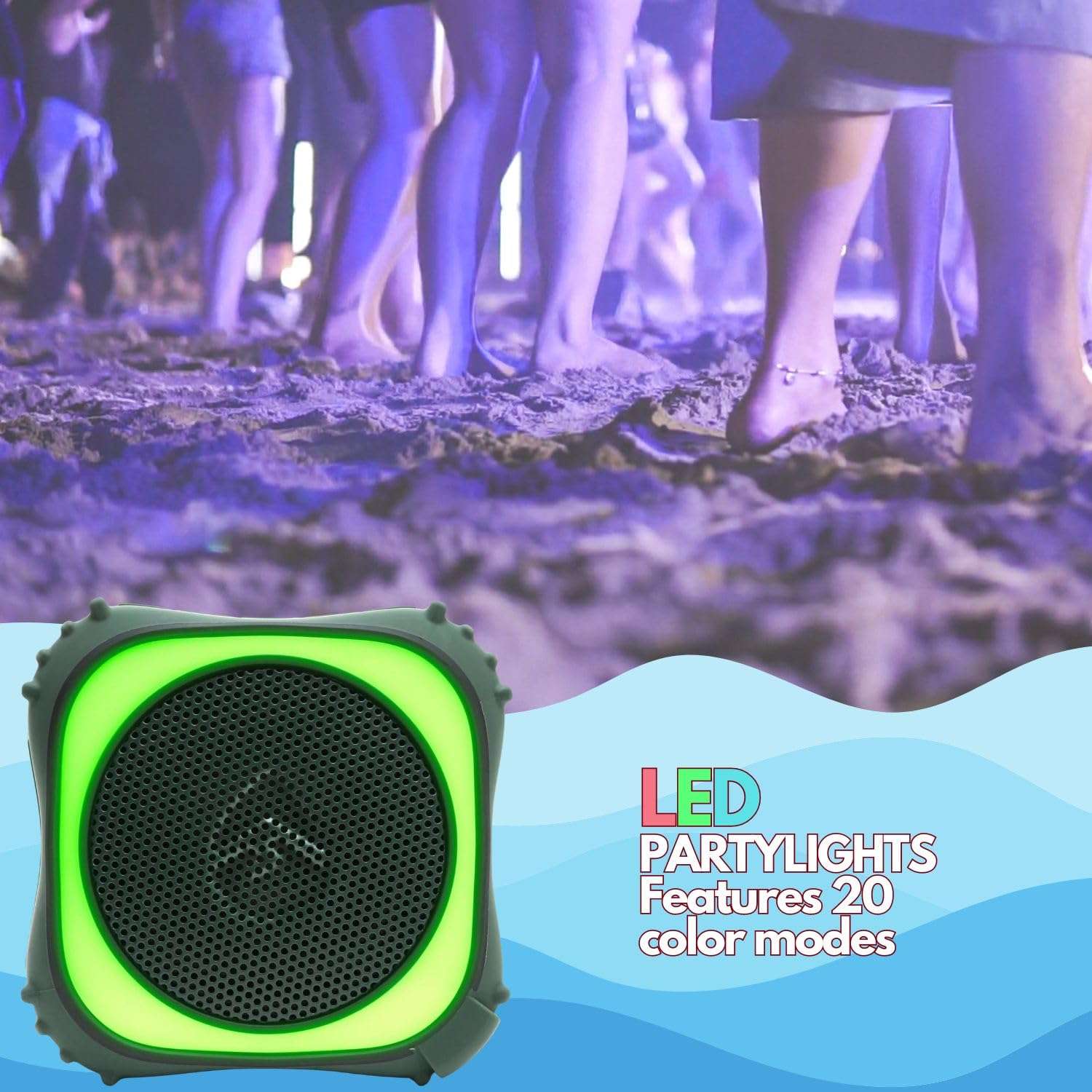 ECOXGEAR EcoEdge Pro Portable Bluetooth Speakers Waterproof, Wireless Speaker, Large Bass Enhancing Passive Subwoofer LED Party Lights, Shower, Car Cool Gadgets Outdoor or Indoor Small Speaker, Green 5