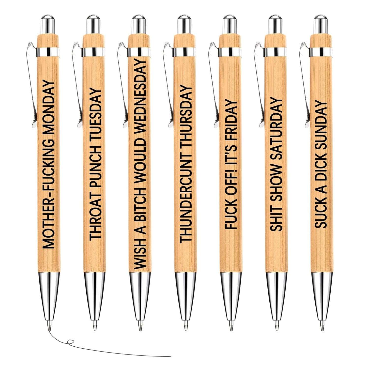 XIANFANG 7Pcs Funny Work Pens for Adults Sarcastic Office Gifts Bamboo Ballpoint Pens with Swear Words, Hilarious Desk Accessories for Coworkers, Fun Gifts for Teachers, Friends, Office Supplies