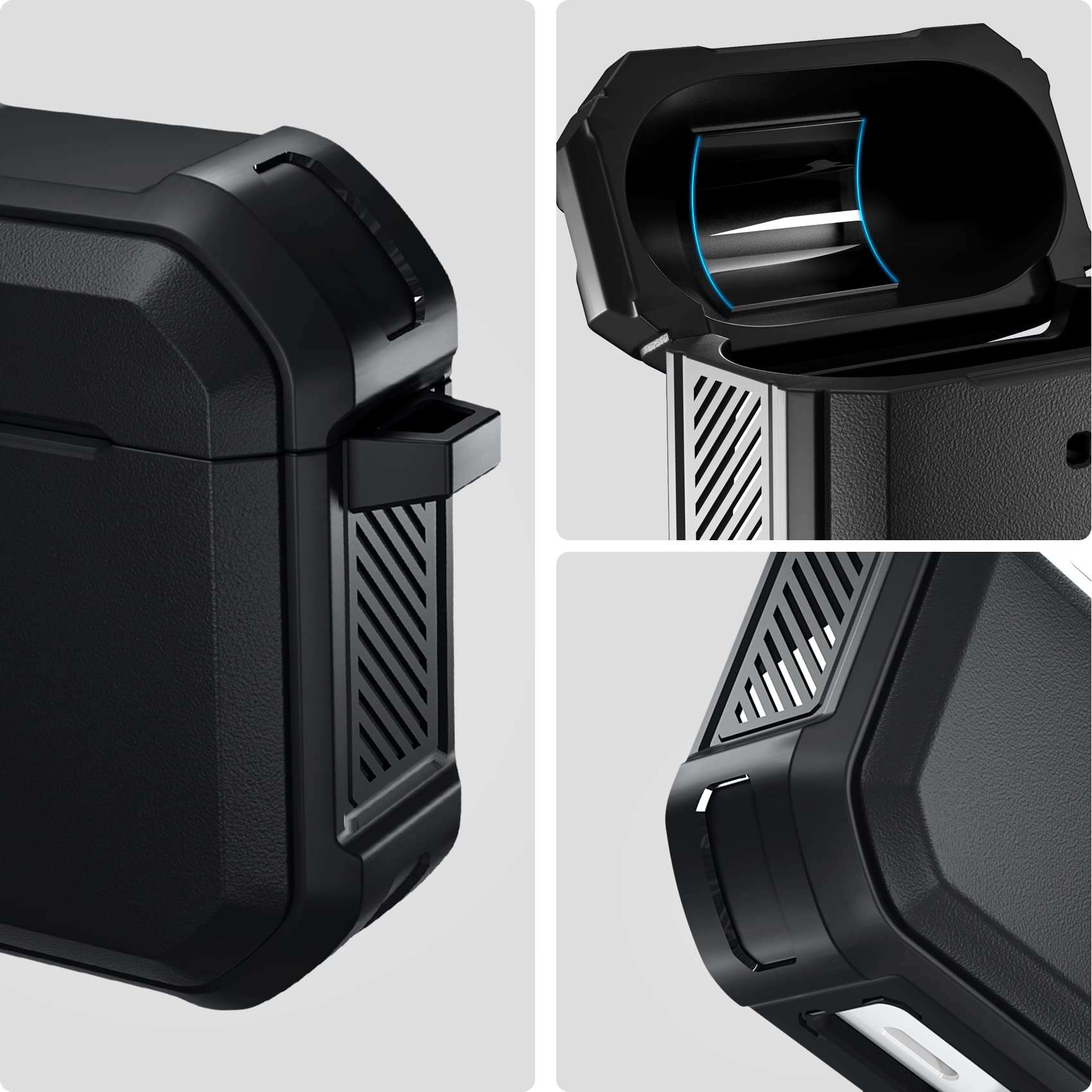 Charlam Airpods Case Cover Designed for AirPod 2 & 1 Men Women, Sturdy Stylish Full-Body Rugged Protective Cases with Keychain [Front LED Visible], Black 4