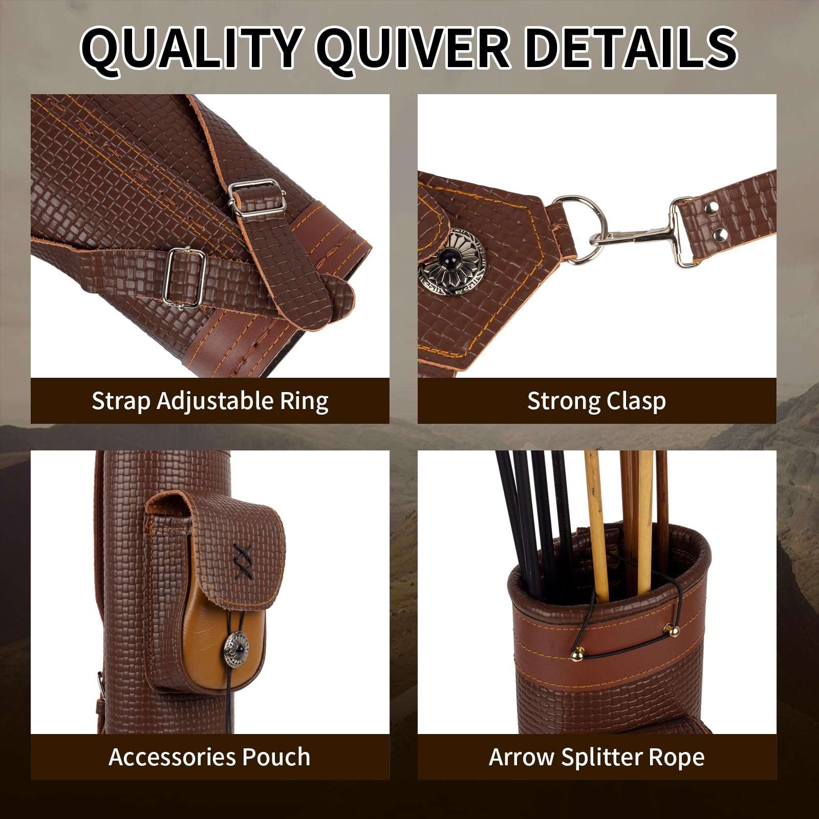 SOPOGER Arrow Quiver Arrow Holder - Handmade Traditional Leather Quiver with Adjustable Strap and Pocket, Archery Shoulder Back Quiver for Arrows Cosplay Bow and Arrow Accessories 4