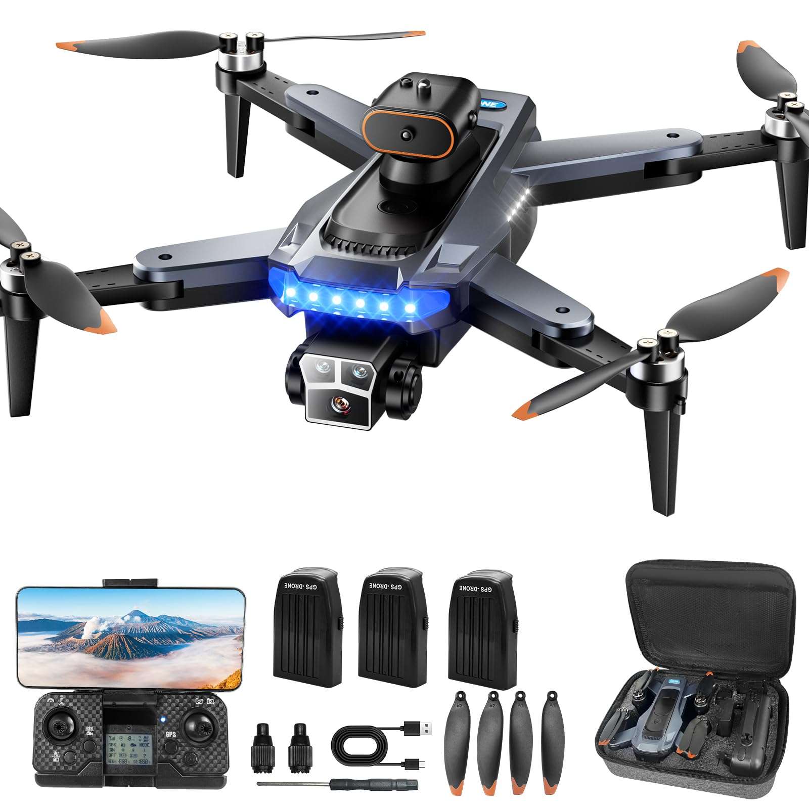 GPS Drones with 4K Camera for Adults Under 249g, P17 Drone with Brushless Motor 5G Transmission, 3 Batteries, Follow Me, Smart Return Home, Foldable FPV Drone for Long Distance 1