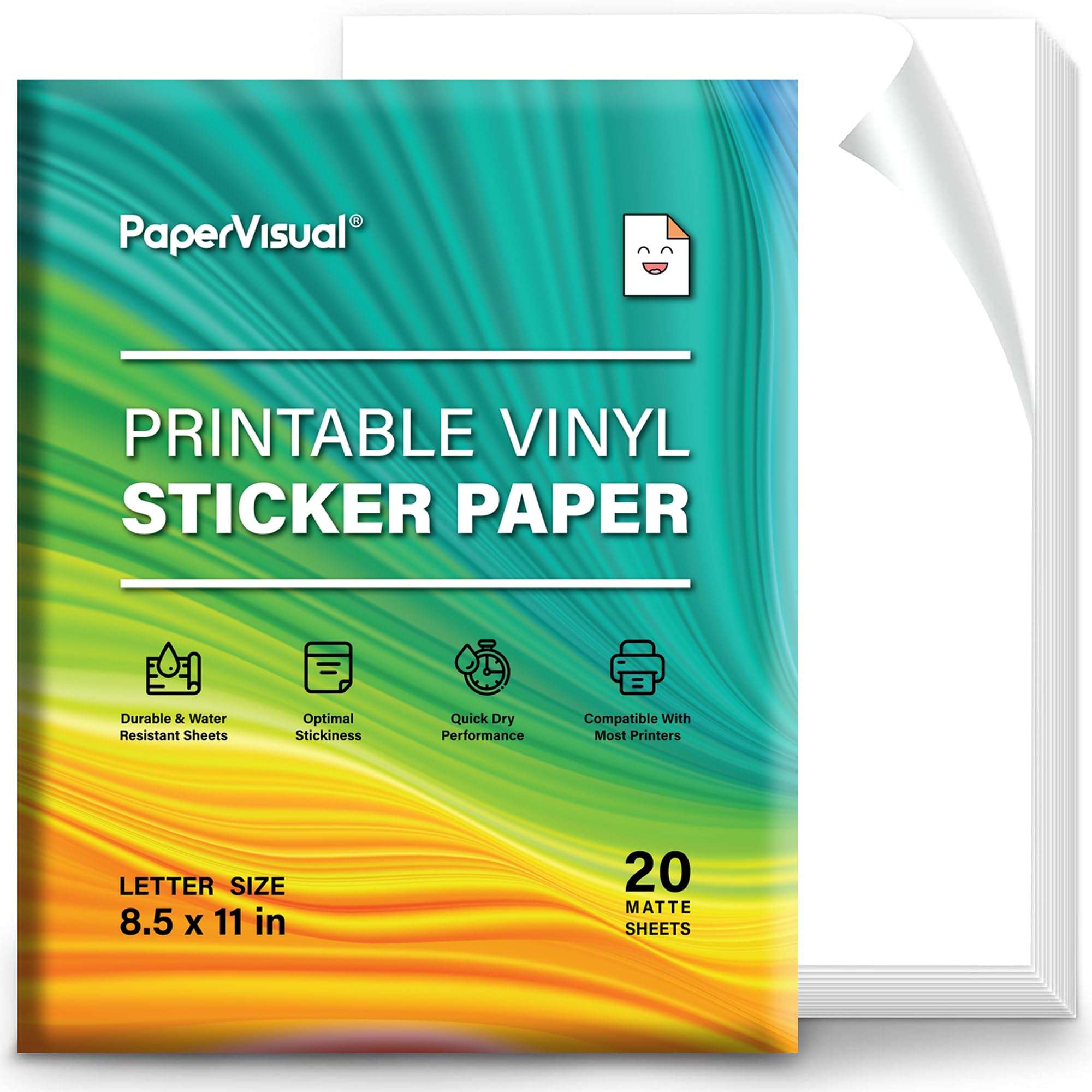 Premium Printable Vinyl Sticker Paper for Inkjet and Laser Printer - 20 White Matte Sticker Paper Waterproof - Excellent Adhesion Paper 8.5 x 11, Fast Dry, Holds Ink Well, Great for Cutting Machines 2
