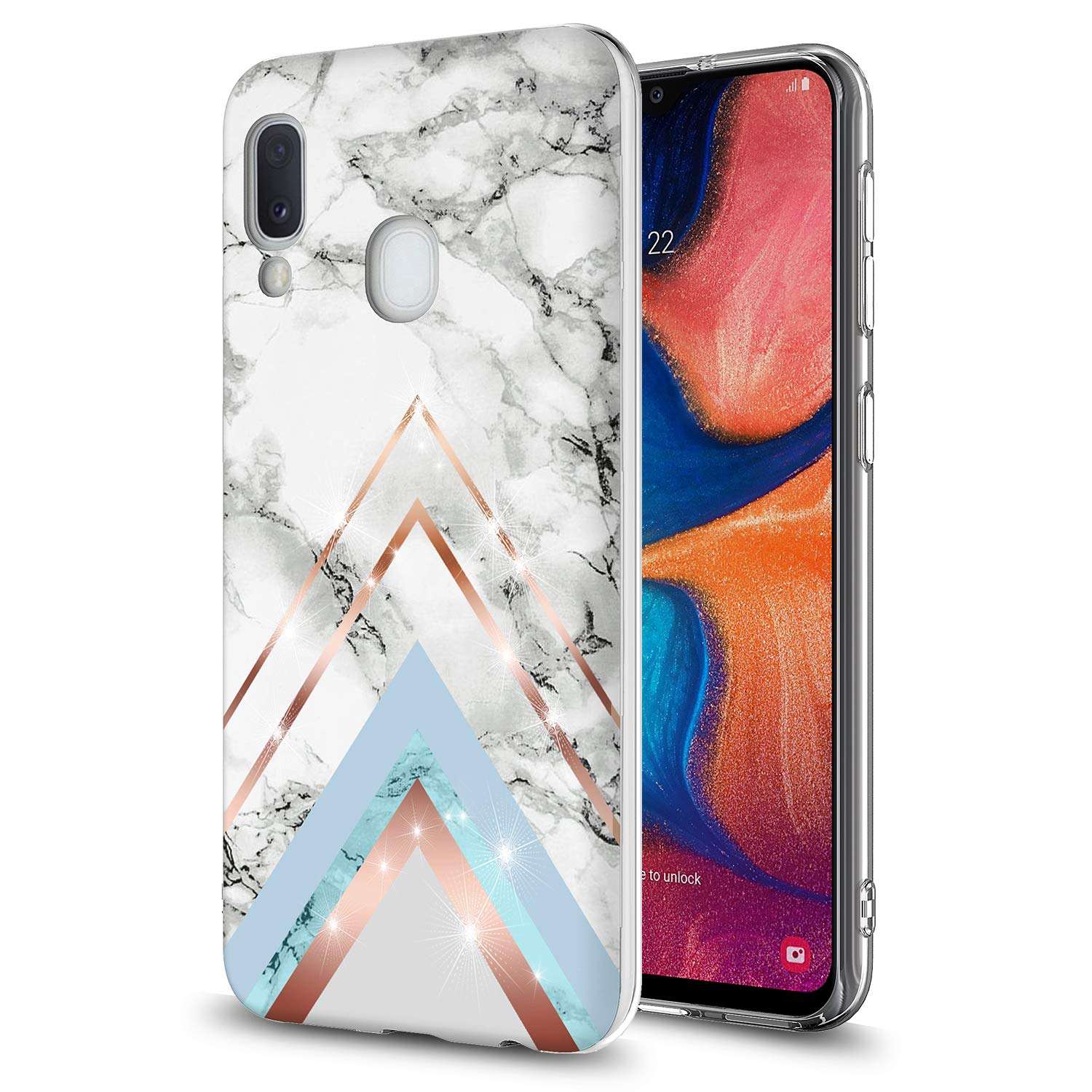 GORGCASE Case Design for Samsung Galaxy A20, Galaxy A30, Slim Anti-Scratch PC Armor TPU Bumper Shock-Proof Cute Sparkle Bling Girls Women Protective Cover Marble White Design 1