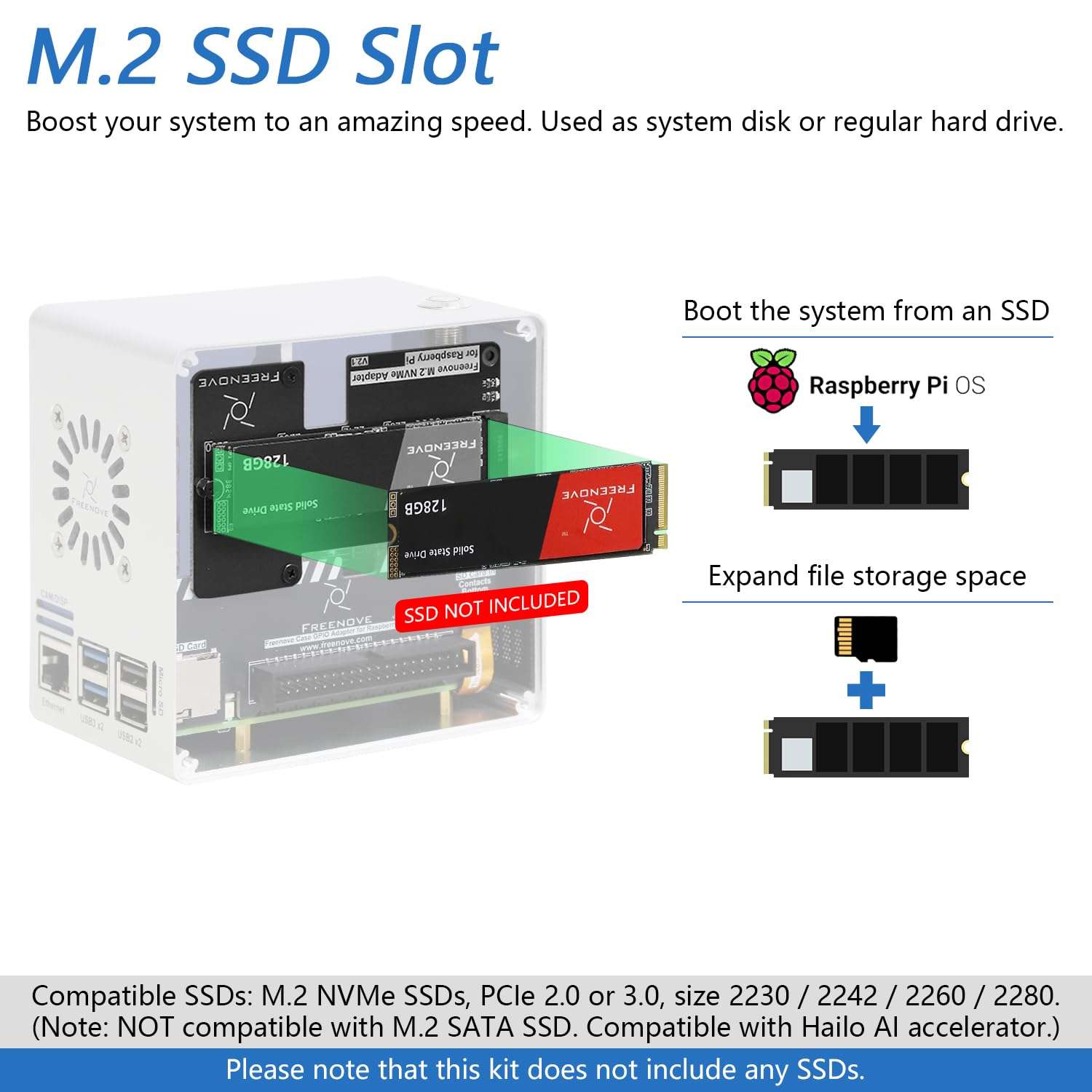 Freenove Case for Raspberry Pi 5 (NOT Included), M.2 NVMe SSD Slot, PWM ARGB Fans Light Sync, CPU Tower Cooler, Power Button with Indicator Light, Setup Software 4