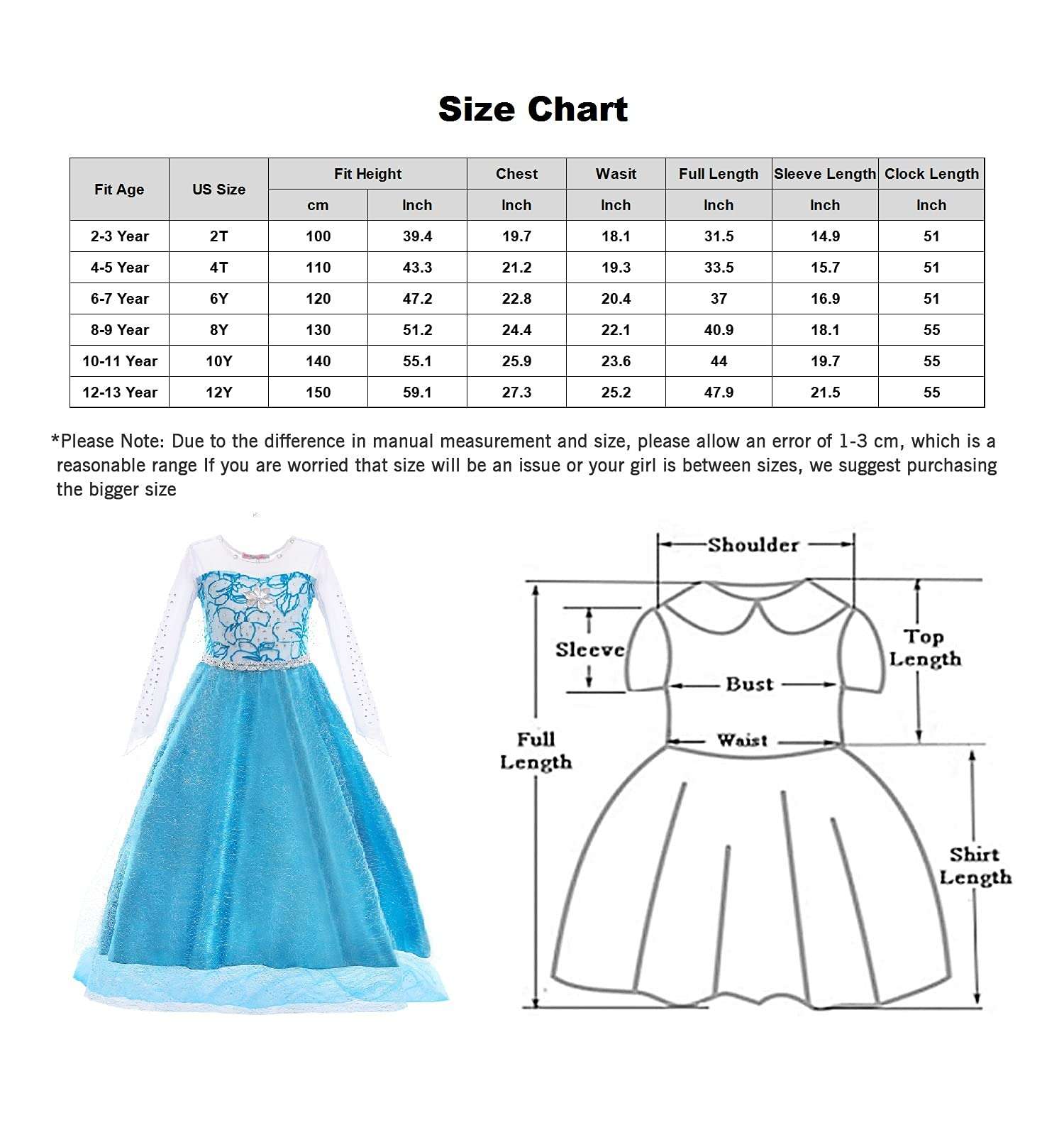 Princess Dresses for Girls, AYTFMEV Princess Costume Dress up Cosplay Fancy Party Age 2-12Y 6