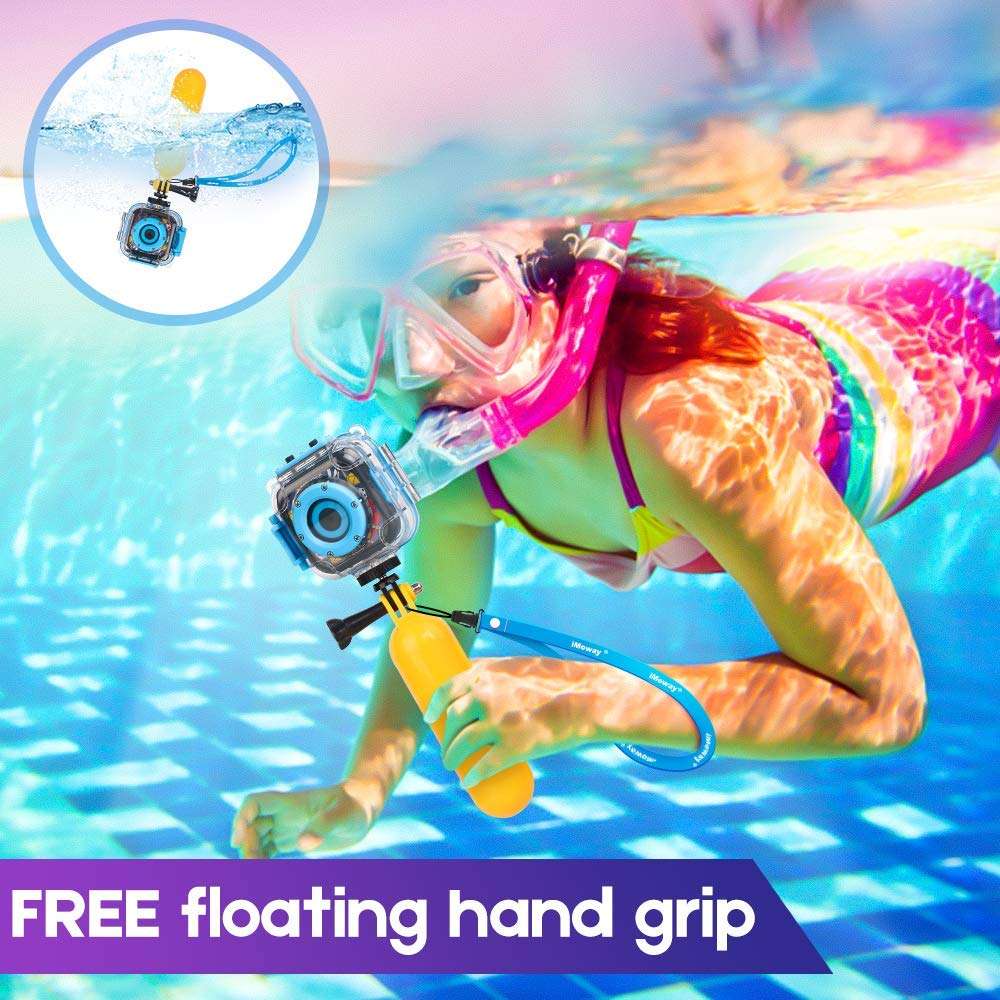 iMoway Kids Camera, Waterproof Video Cameras for Kids HD 1080P Kids Digital Cameras Camcorder with 16GB Memory Card, Card Reader and Floating Hand Grip (Blue) 2