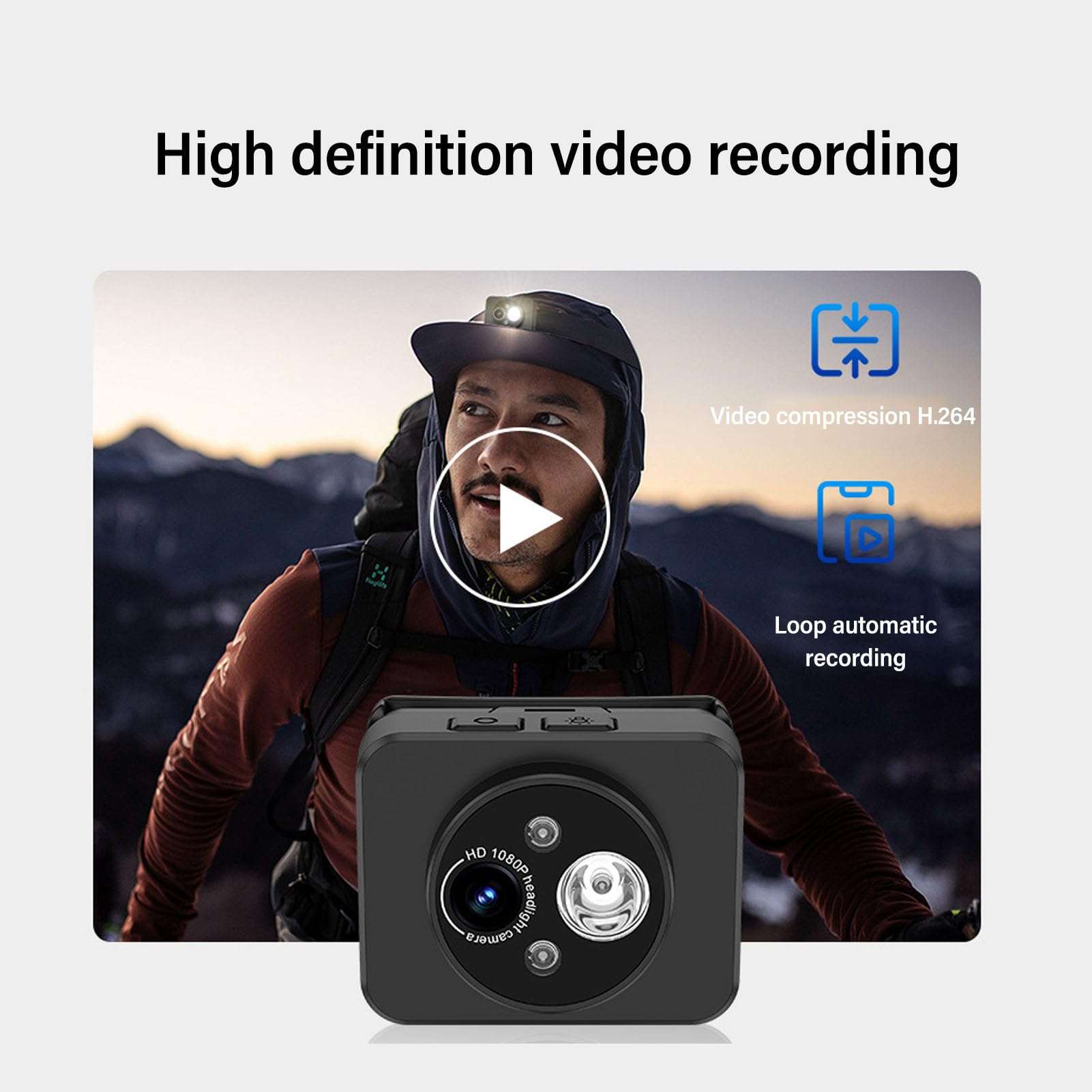 Diyeeni Headlamp Wearable Camera, 1080P Mini Head Mounted Action Camera, 45° Adjustable LED Light, Rechargeable Body Video Camcorder for Night Outdoor Cycling Running Hiking 6