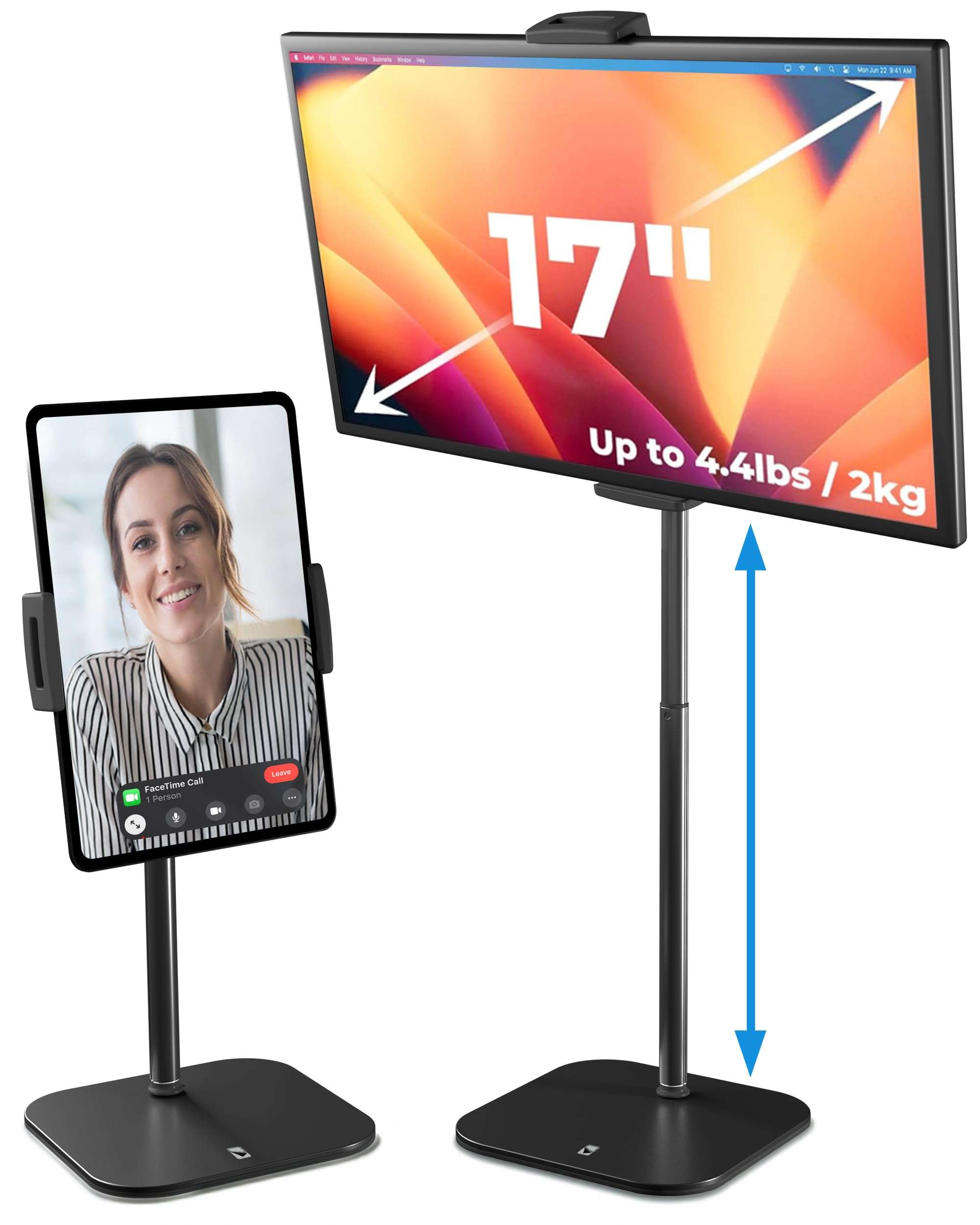 COOPER TabStand, 20" Tall iPad Stand for Desk, Portable Monitor Holder up to 17" Holds 4.4lb, Desktop Tablet Stand, Tablet Mount, Apple iPad Holder for Desk, for Samsung, Kindle, Fire (Night Black) 1