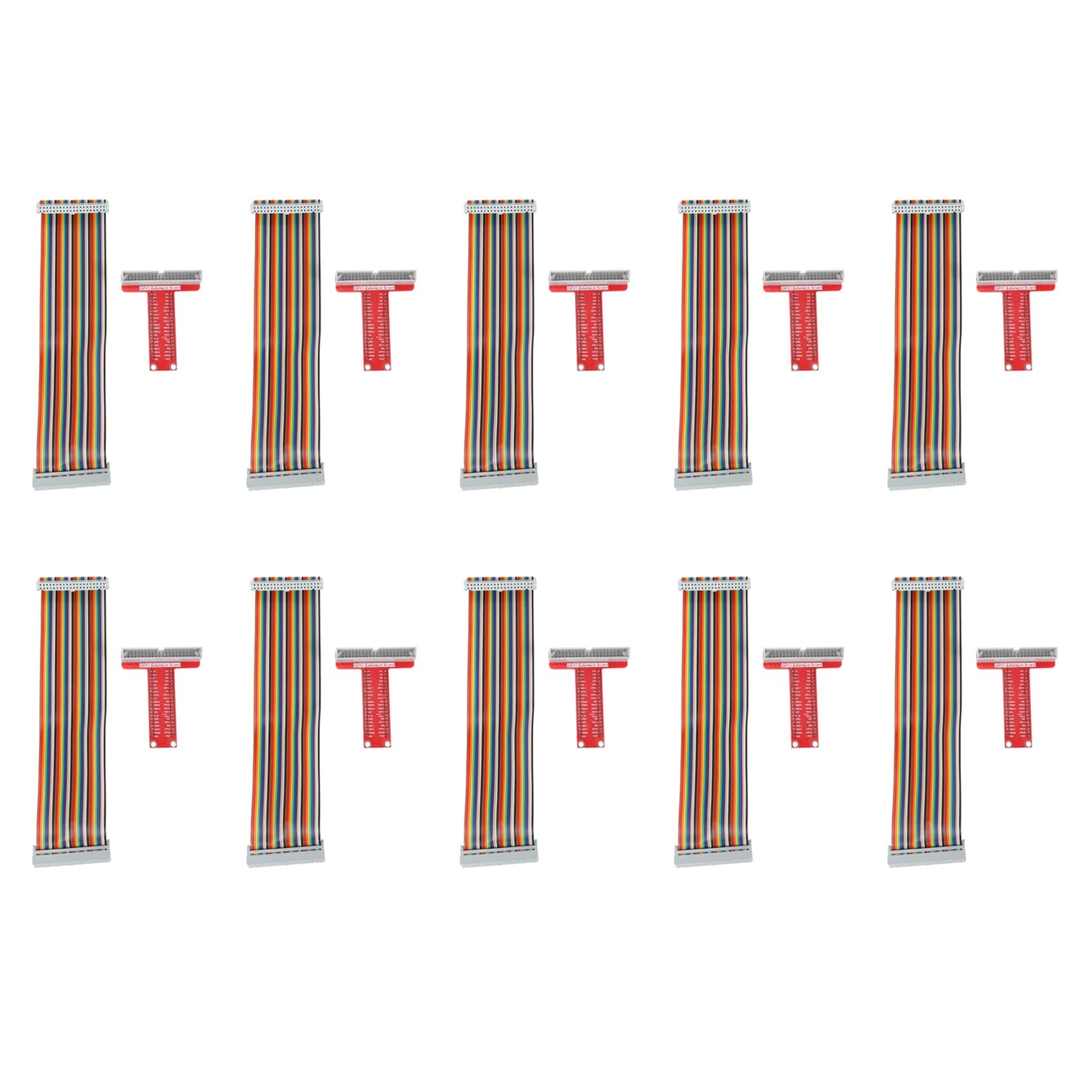 KTELI 10X RPi GPIO Breakout Expansion Board + Ribbon Cable + Assembled T Type GPIO Adapter for 3 2 Model B & B+, red, 750069832
