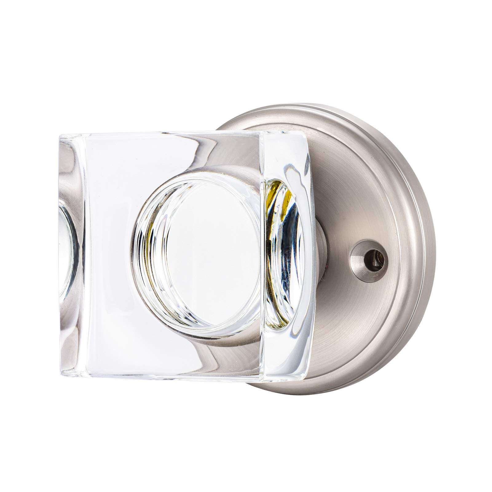 CLCTK Privacy Crystal Door Knobs Interior with Lock, Square Glass Door Knobs Interior for Bed/Bathroom, Satin Nickel, XHN-002 2