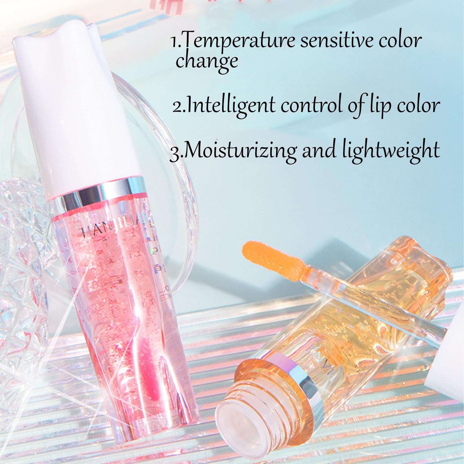 HANJILIAN Moisturizing Color Changing Lip Balm, Beautyfeb Color Changing Lip Plumping Essence Oil, Lip Moisturizer, Non-Sticky Long Lasting Tinted Lip Oil Lip Care (01+02) 3