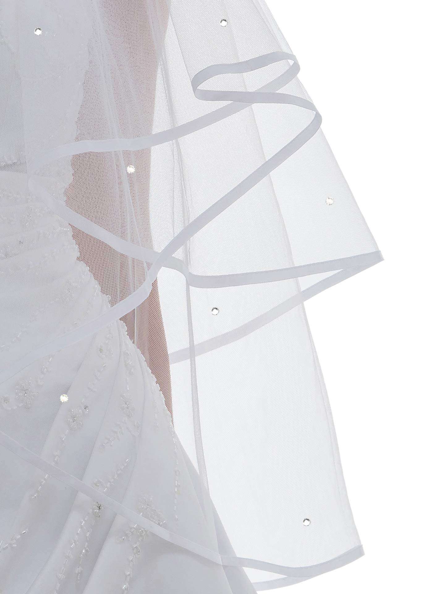 SAMKY 2T 2 Tier 1/4" Ribbon Crystal Circular Veil - Light Ivory Fingertip Length 36" V531 3