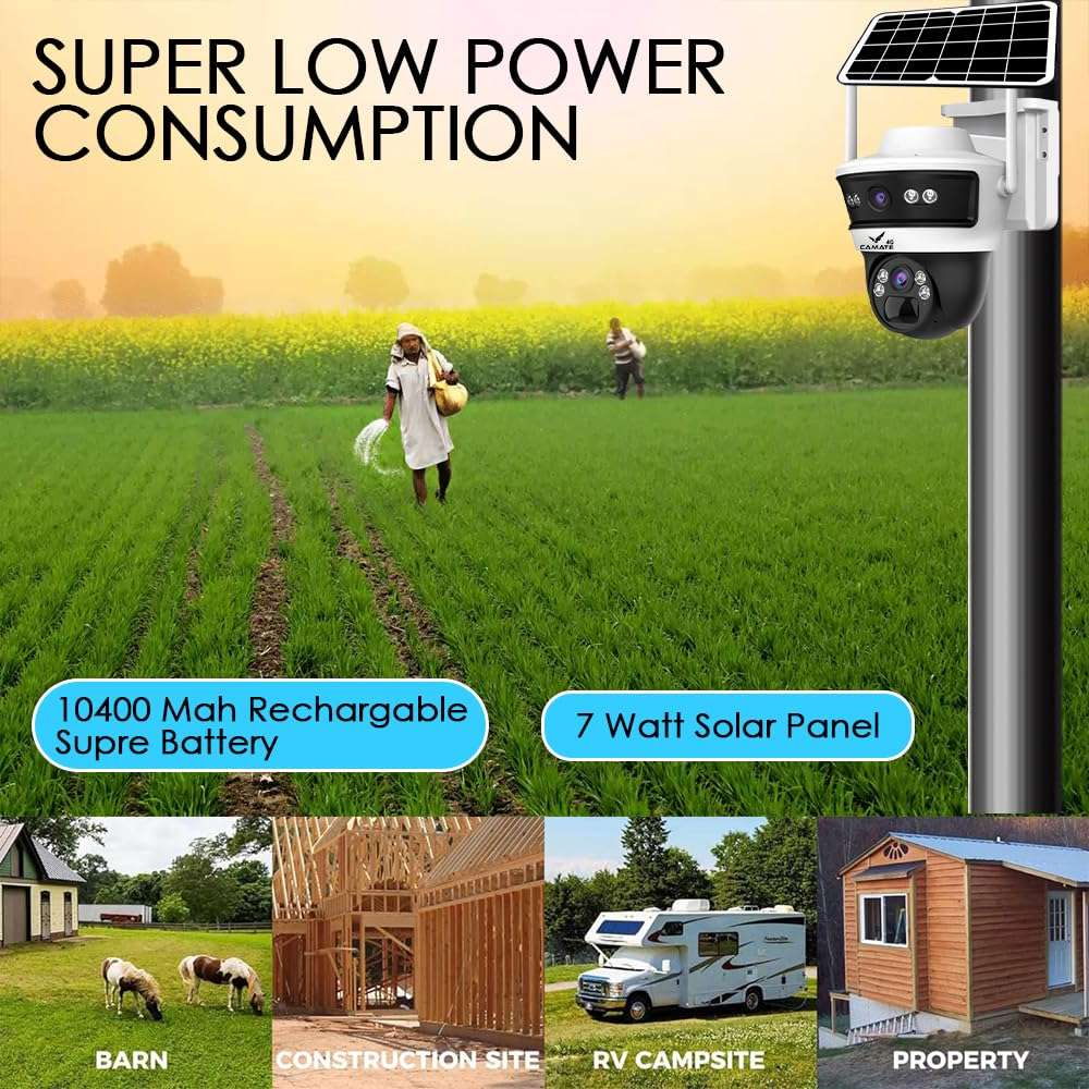 Camate Stellar Duo 4+4MP (2.4GHz & 5GHz) Dual-Band WiFi Solar Outdoor CCTV Camera with 7W Solar Panel, 10400mAh Battery, Motion Detection, Two-Way Audio, IP65 Waterproof Wireless Security Camera 6