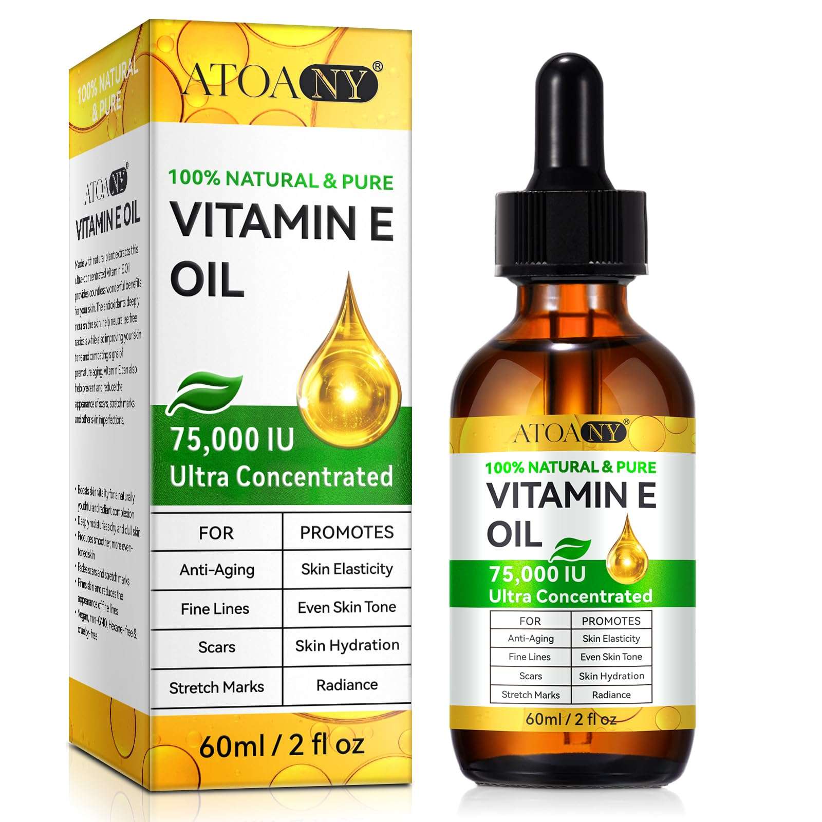 FlameBeauty Vitamin E Oil 75,000 IU - Pure & Natural Skin & Hair Care - Moisturizing for Face, Body, Sars and Scalp 2 Fl Oz 2