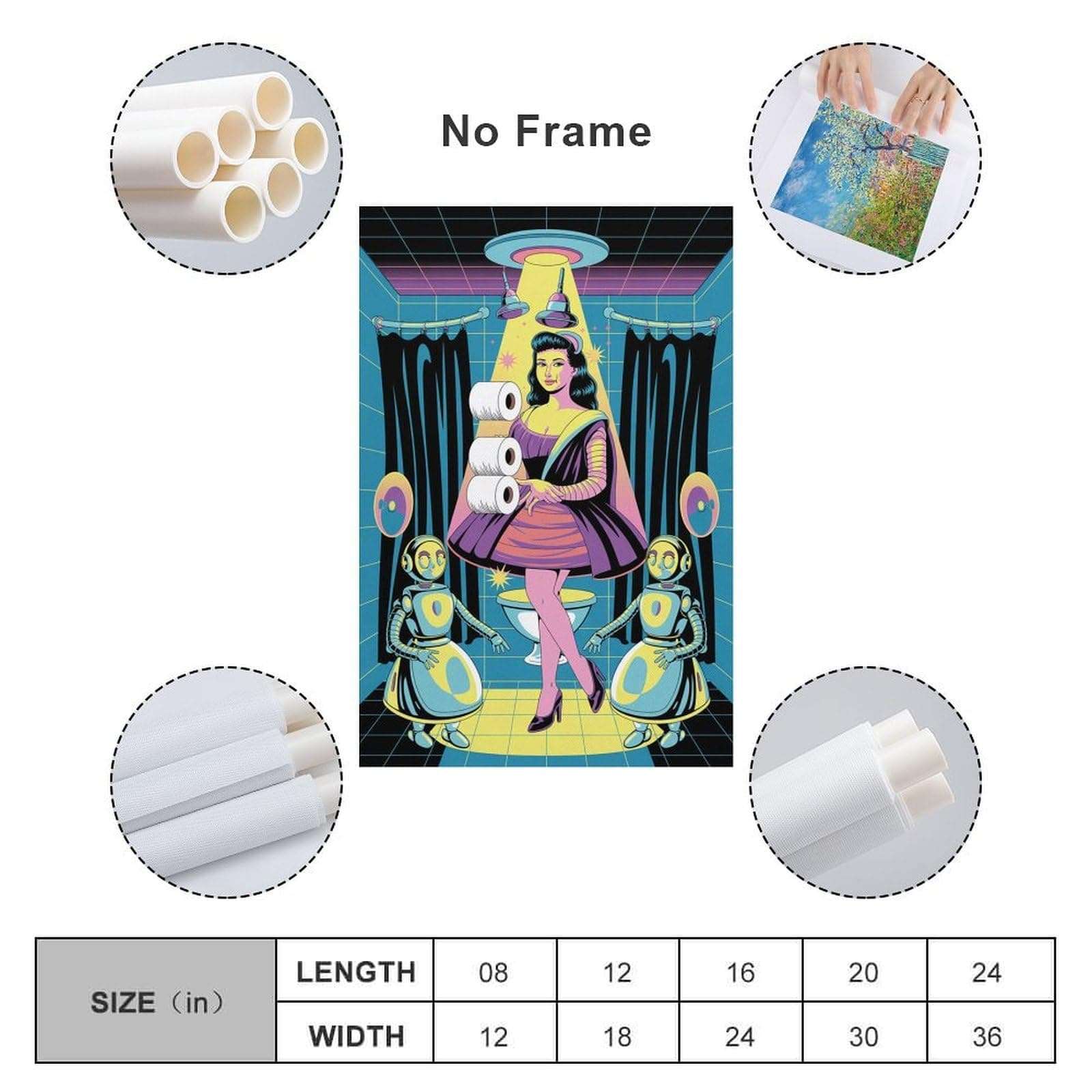 Whimsical Bathroom Decor UFO Scrubber Beehive Hair & Atomic Age Blacklight Curtains Canvas Poster Unframe-style 16x24inch(40x60cm) 3