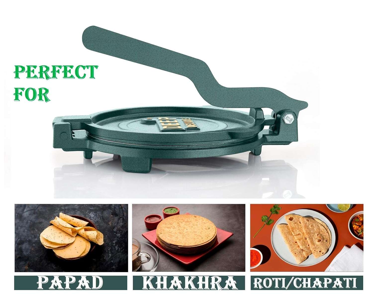 DEEP - 8.7 inch Roti Maker Press-Heavy Duty Cast Iron with Stainless Steel Plates - Manual Chapati Presser, Puri Maker Press Machine - Kitchen Utensil for Roti,Chapati,Puri,Papad, Khakhra 6