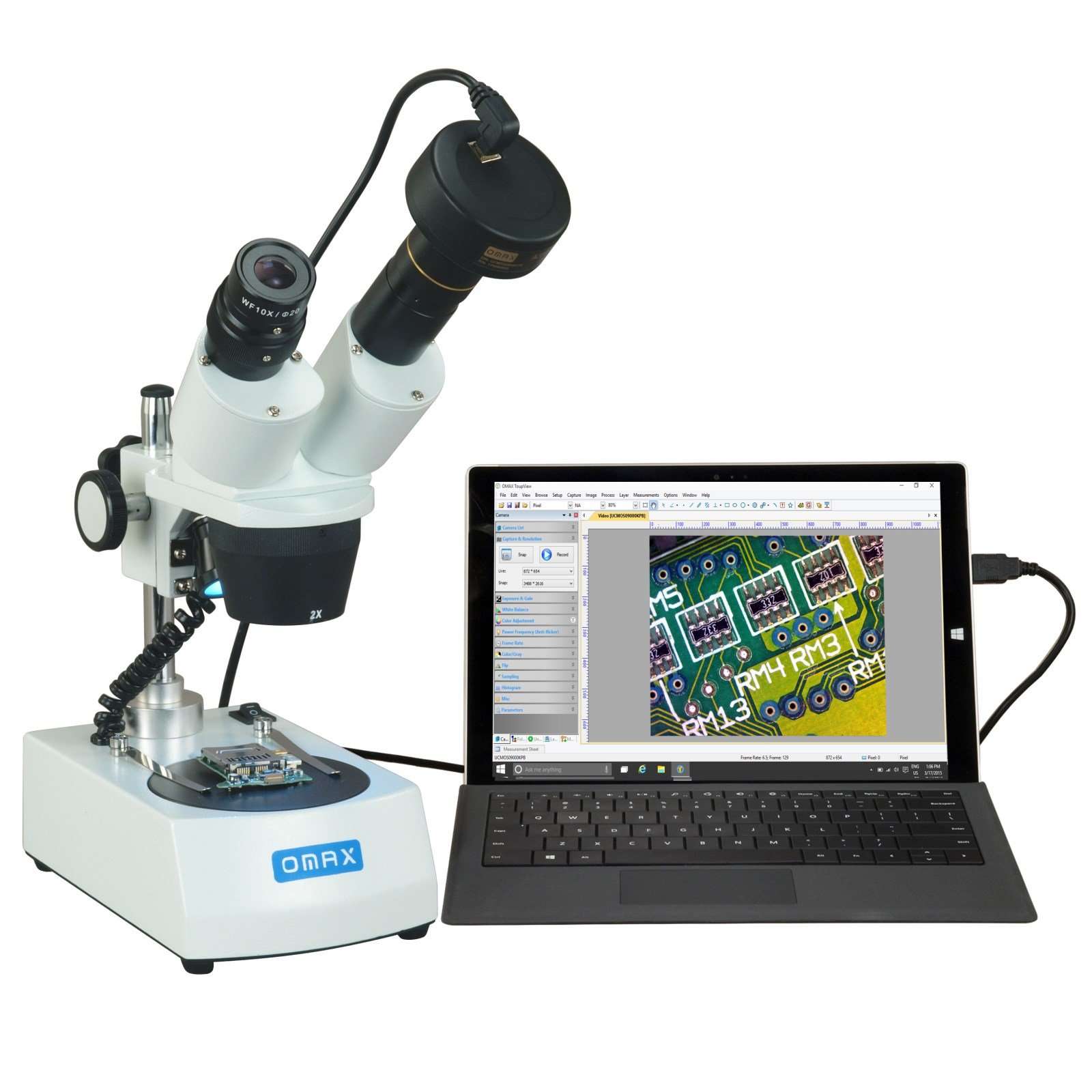 OMAX 20X-40X-80X Cordless Stereo Binocular Microscope with Dual LED Lights and 5MP Camera 1