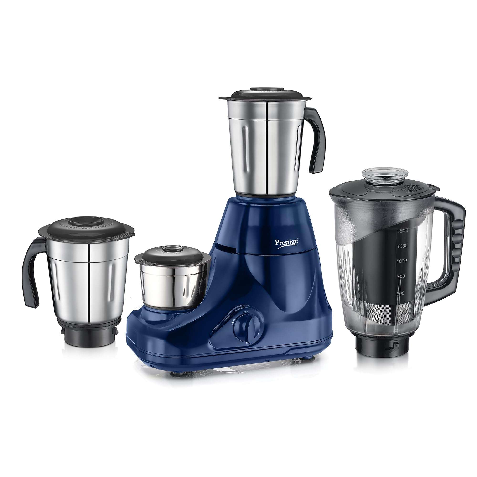 Prestige Astra Neo 750 Watt Mixer Grinder with 4 Jars (3 Stainless Steel + 1 Juicer) | Space-Saving Stacking Design | Super Efficient SS Blades | Blue |2Y Warranty | ISI Certified 1