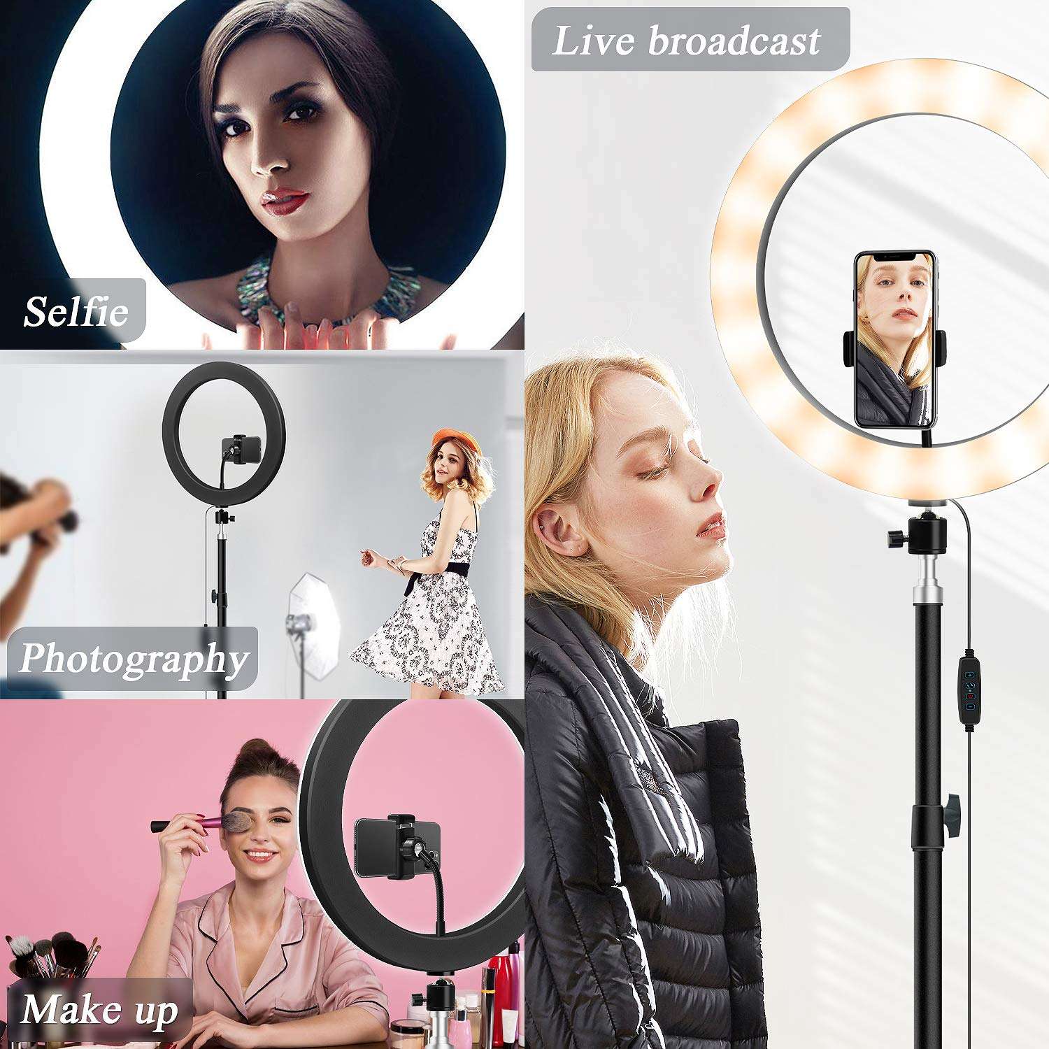 Photography Ring Light with Tripod Holder: Yingnuost 14-inch Dimmable LED Circle Lamp with Phone Holder & vlogging Camera Tripod Stand for Makeup | Streaming Live | YouTube TIK Tok Video Recording 3