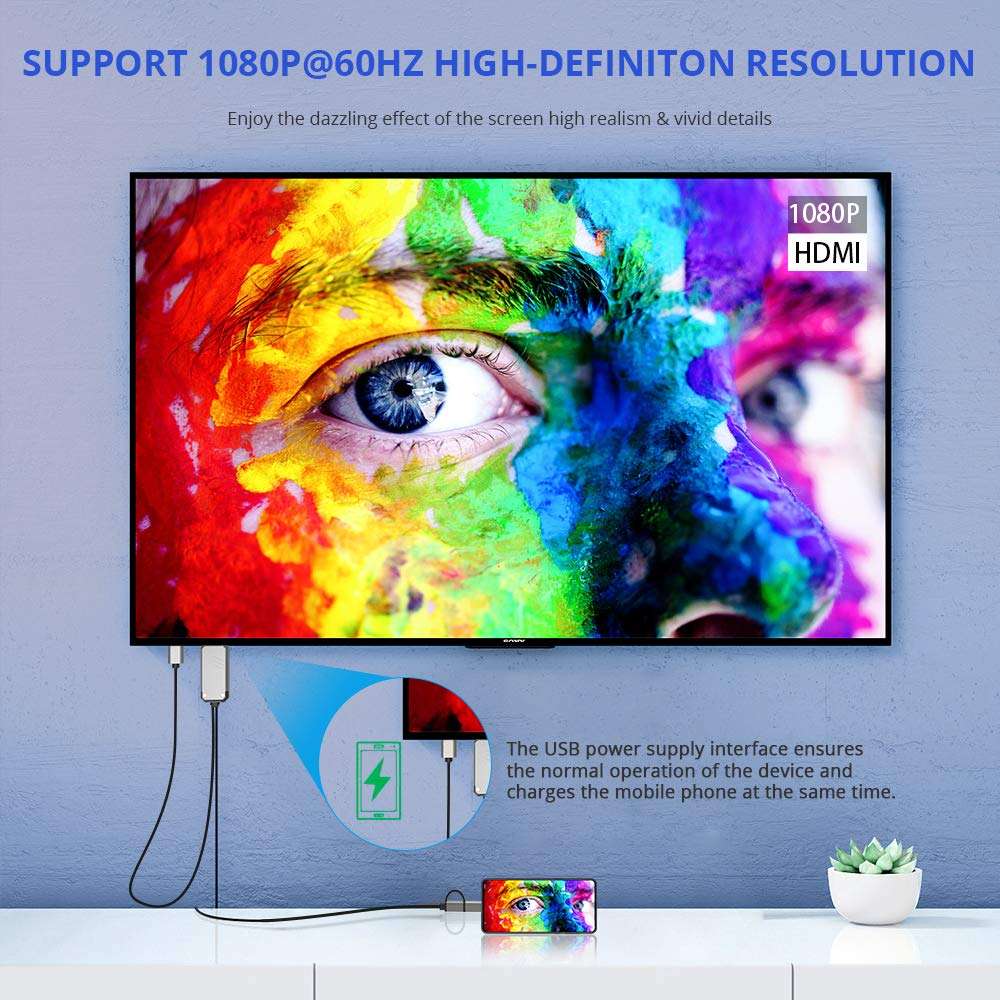 Onvian Zinc Alloy 2-in-1 USB Type C/Micro USB to HDMI Cable, MHL to HDMI Adapter 1080P HD HDTV Mirroring Charging Cable Digital AV Video Adapter for Android Smartphones to TV/Projector/Monitor - 6.6ft 2