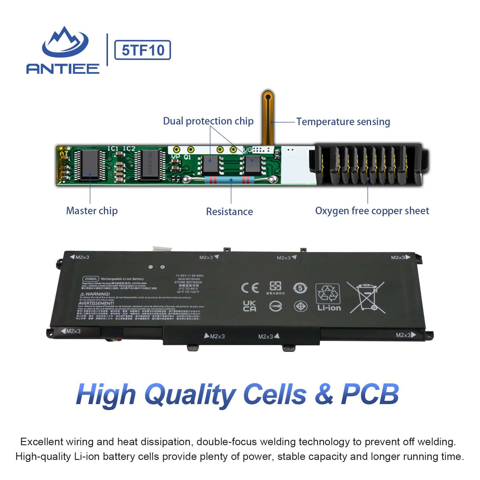 ANTIEE 95.9Wh ZG06XL Laptop Battery Replacement for HP Elitebook 1050 G1 ZBook Studio G5 X360 G5 Series Laptop HSTNN-IB8H HSTNN-1B8H HSN-Q11C ZGO6XL L07045-855 L07351-1C1 L07046-855 11.55V 0G74G 3