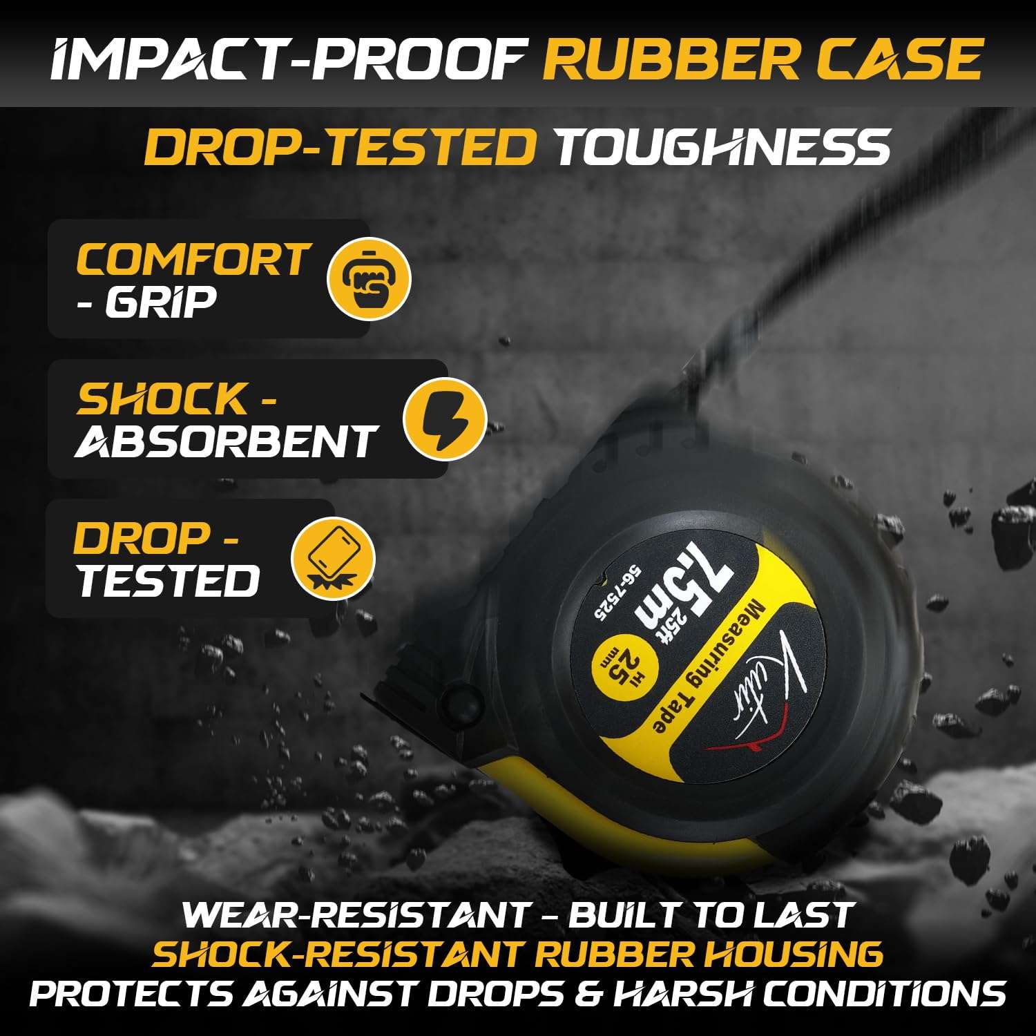 Kutir 25-Ft Tape Measure with Magnetic Hooks, Fraction Markings, Steel Retractable, Both Side Ruler, Easy to Read Measuring Tape, Shock Absorbent Rubber Case 6