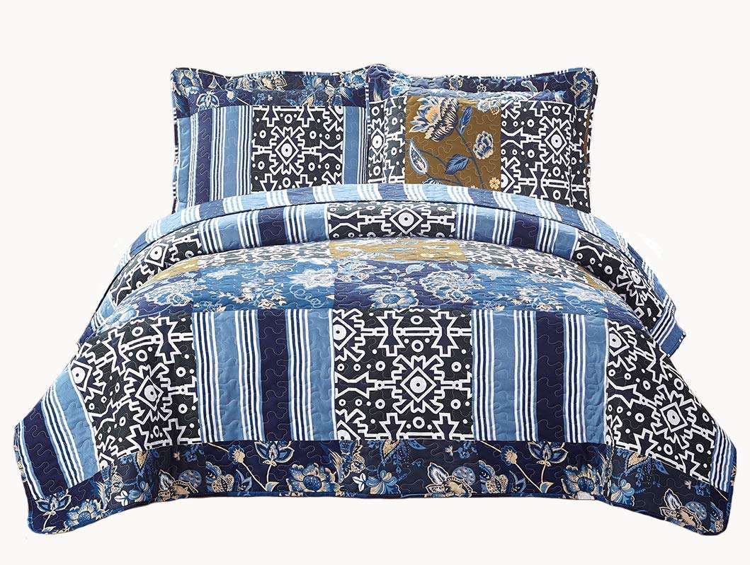 Fancy Collection 2pc Bedspread Bed Cover Floral Navy Blue Black Twin/Twin Extra Long 68" x 90" New 0074 2