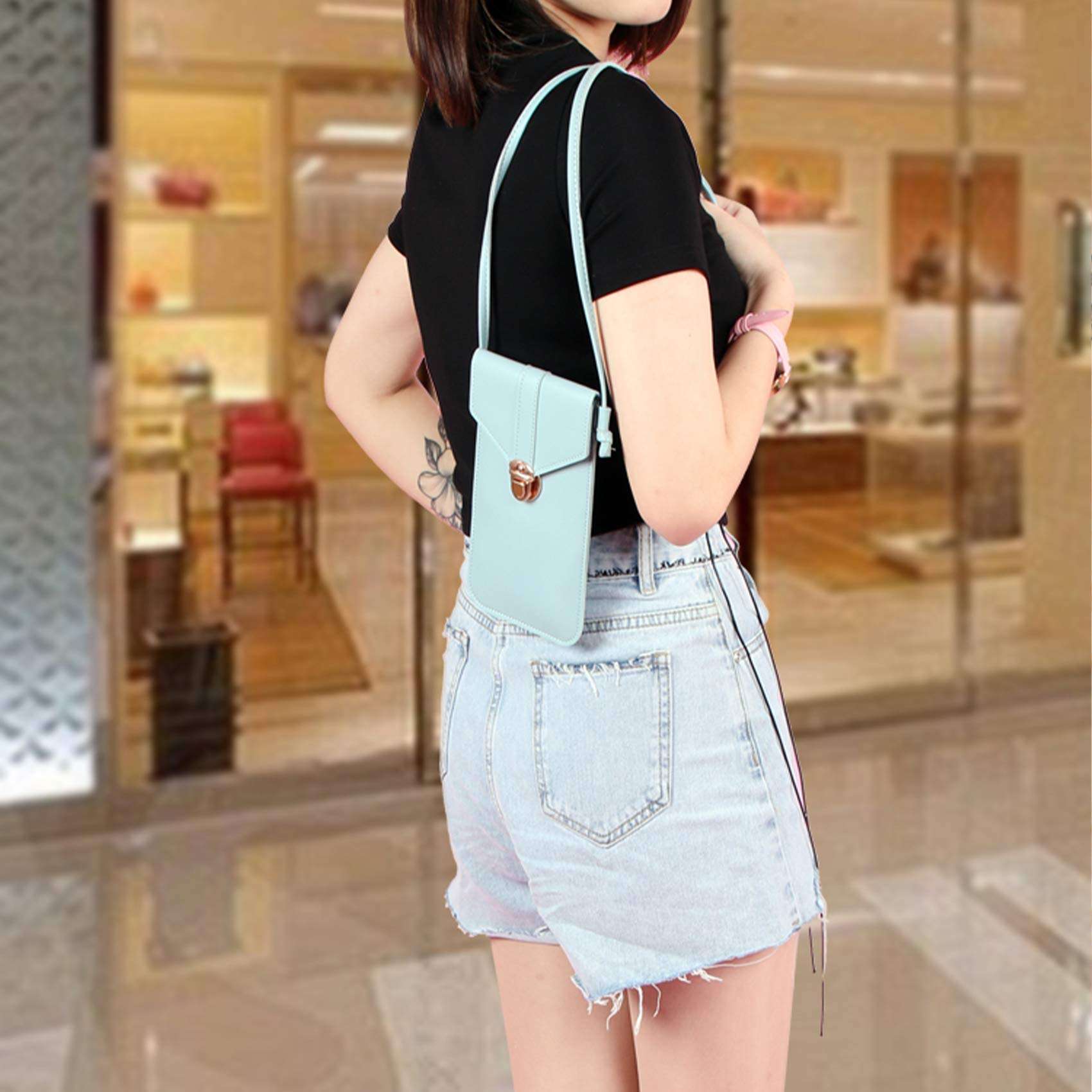 Small Crossbody Bag for Women Lightweight Leather Phone Purse Mini Shoulder Handbags Wallet Case Touch Screen Bags Cell Phone Pouch Shoulder Bag for Cellphones Under 7 Inches (Dark Green) 6