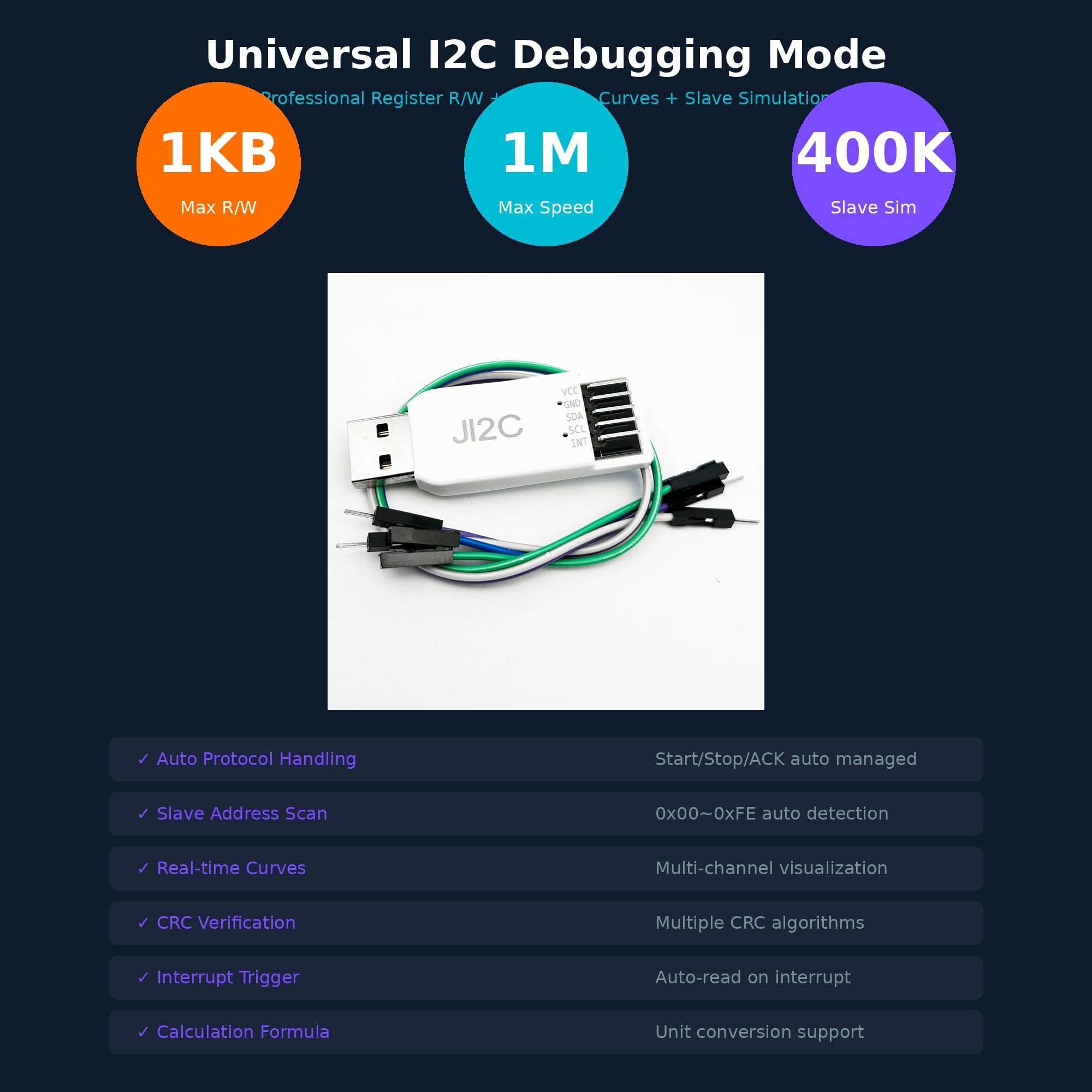 Pibiger JI2C USB to I2C Adapter & EEPROM Debugger | Multi-Device Support, Real-Time Curve Plotting, Fast Read/Write for I2C Registers - Windows Compatible 4