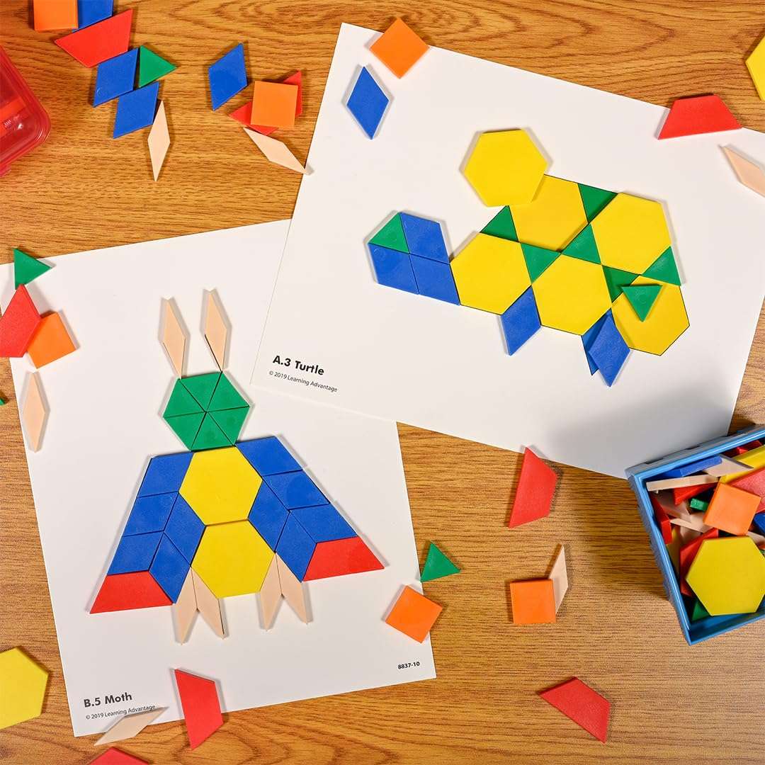 Learning Advantage Pattern Block Activity Cards - In-Home Learning Activity for Early Math & Geometry - Set of 20 - Teach Creativity, Sequencing and Patterning 5