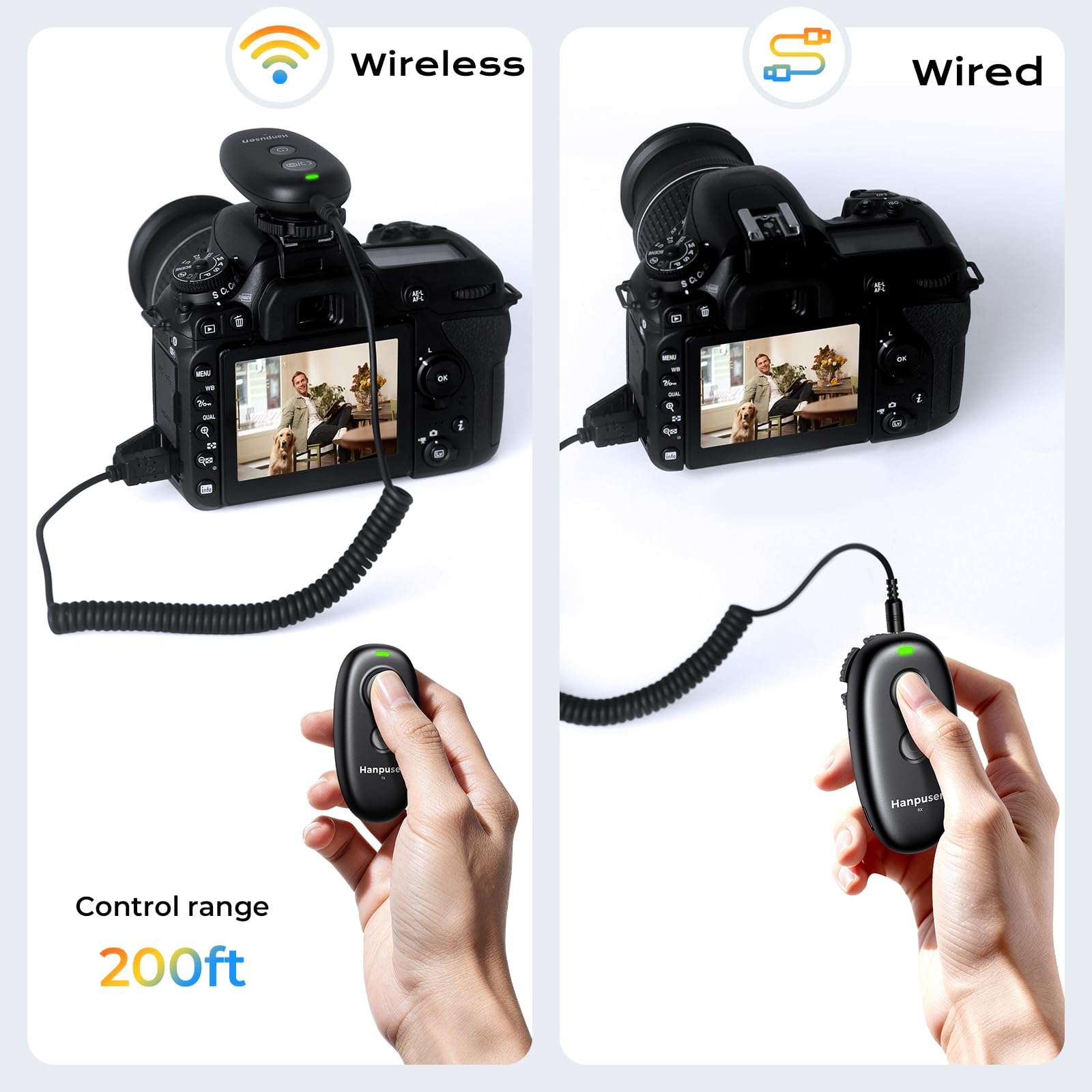 Rechargeable Wireless Camera Remote Control for Canon Rebel T7, R6 Mark II, T6, T5, 850D, R5, R6, R7, R10, R50 V, R100, R3, R5 C, R8, R5 Mark II, R1,1DX Mark III, Upgrade Hanpusen Shutter Release 5