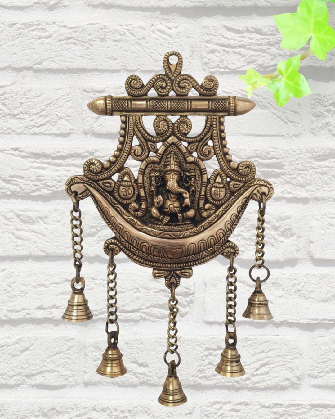 Mohan Jodero Brass Ganesha Idol Wall Hanging with Bells for Home Decor 3