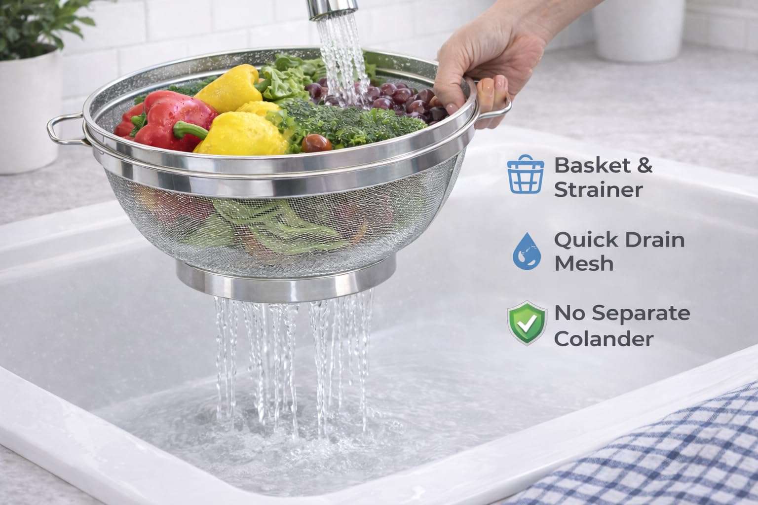 VINART Stainless Steel Fruit Basket with Lid | Fruit & Vegetable Storage Basket for Kitchen & Dining Table (12 Inch) 3