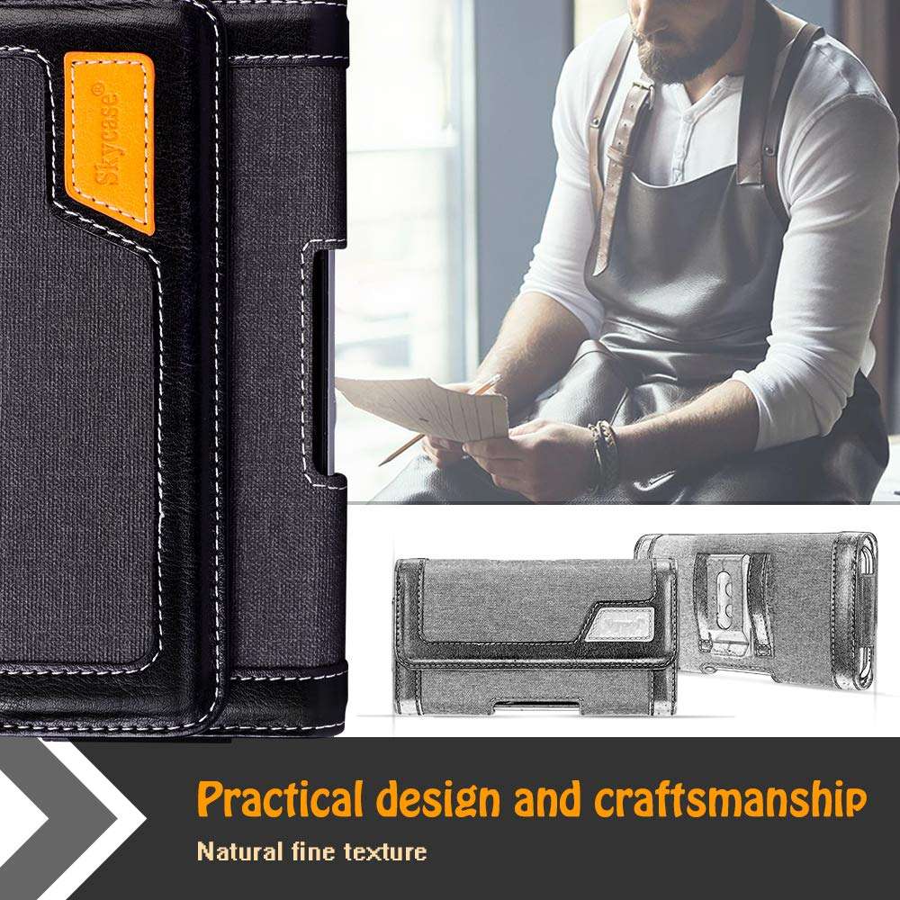 Skycase Holster Case for iPhone 11 Pro Max 6.5,Handmade PU Leather Belt Clip Pouch Wallet Phone Case for iPhone 6 6S 7 8 Galaxy S8 S6 S7 LG g6 Google Pixel 4 Pixel 3 (Fits Up to 6.5" Cellphone) Black 2