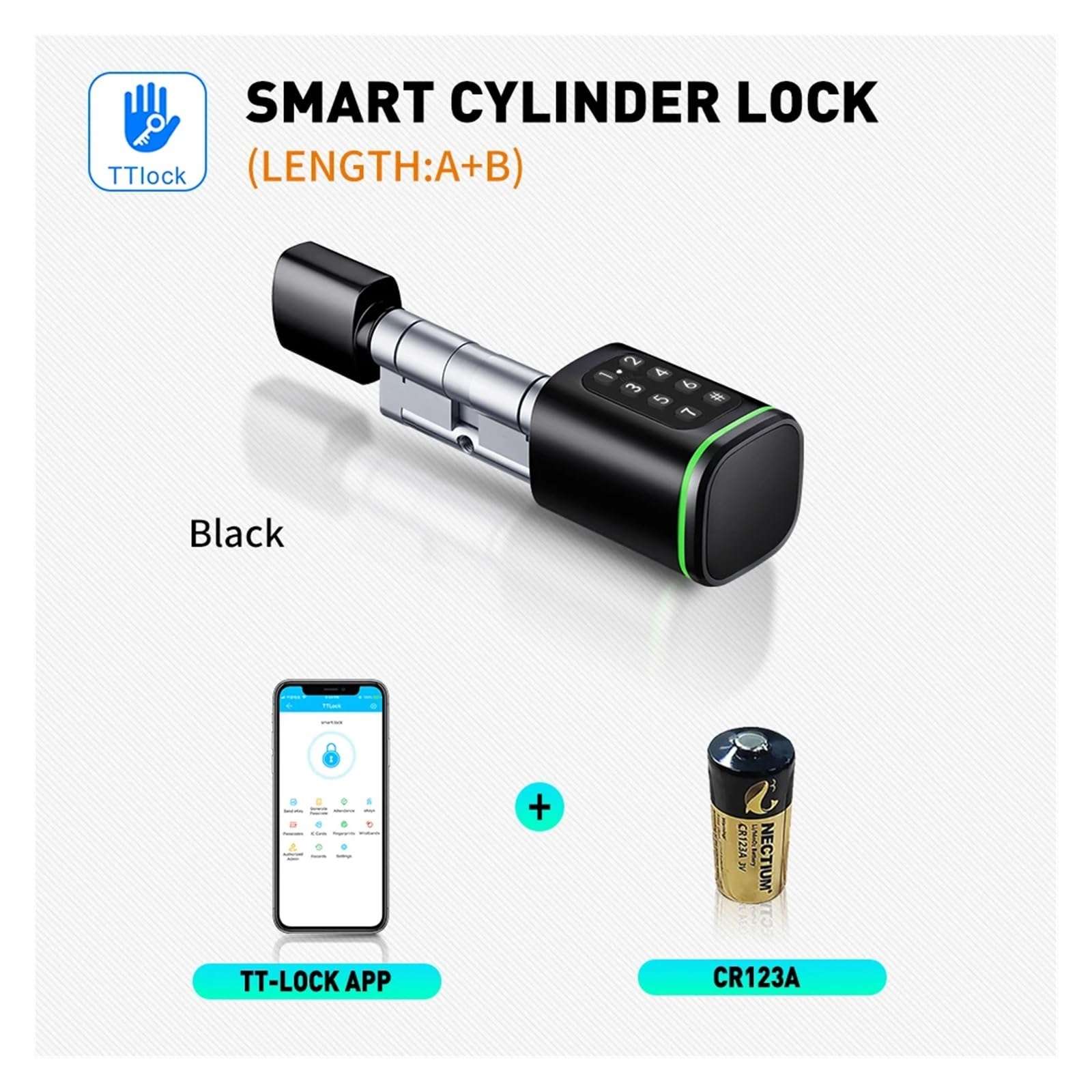 KIEEQGAK TTlock APP Inteligente Adjustable Digital Lock，Cylinder Key Password Card，Smart Cylinder Lock(Black,A30-B30) 3