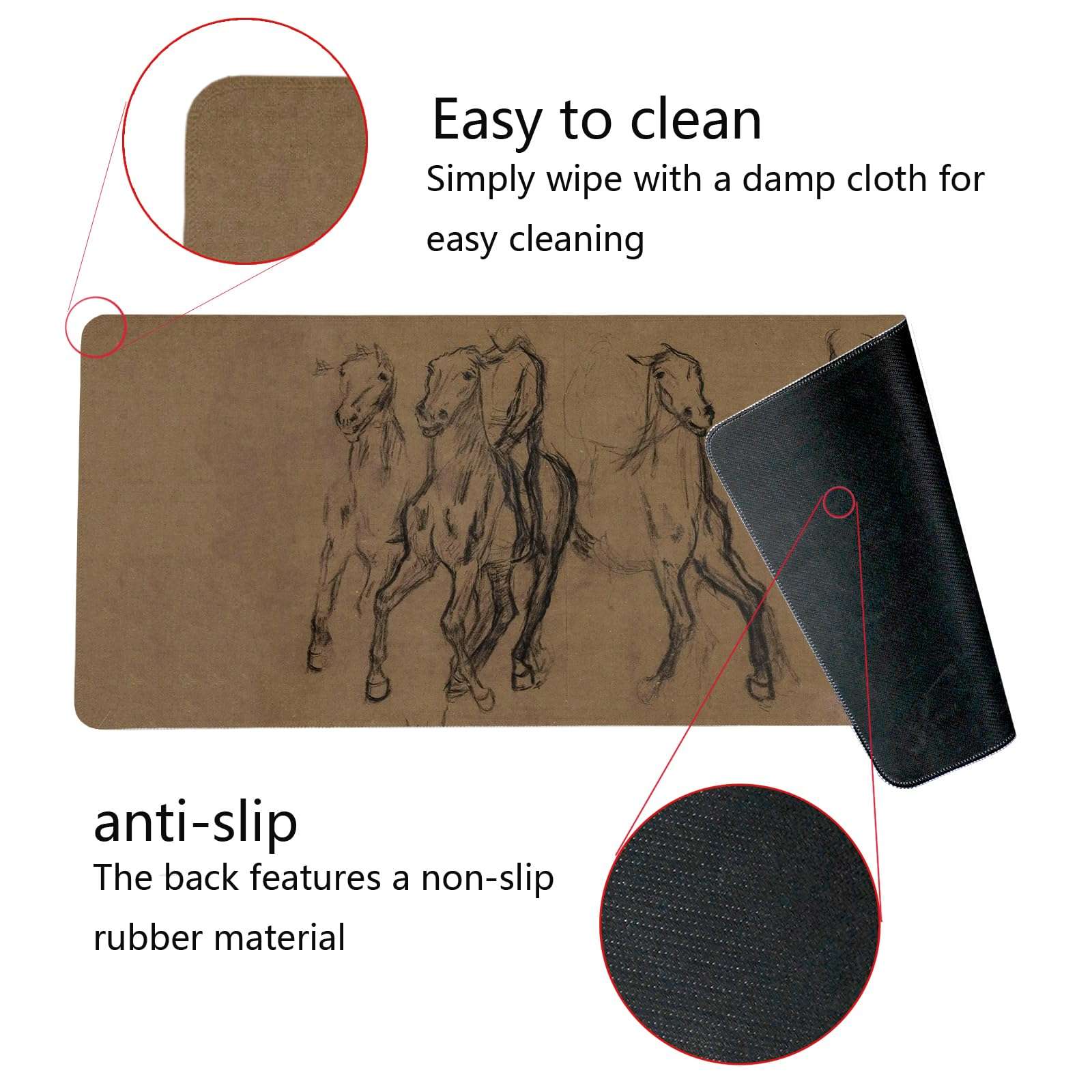 PaJiaNi Grey Neutral Sketch Art Western Horse Mouse Pad,Retro Western Horse Desk Mat for Laptop,XL Large Vintage Mid Century Grey Gaming Mouse Pad for Home Decor Office Dorm,31.5x11.8 Inch 5