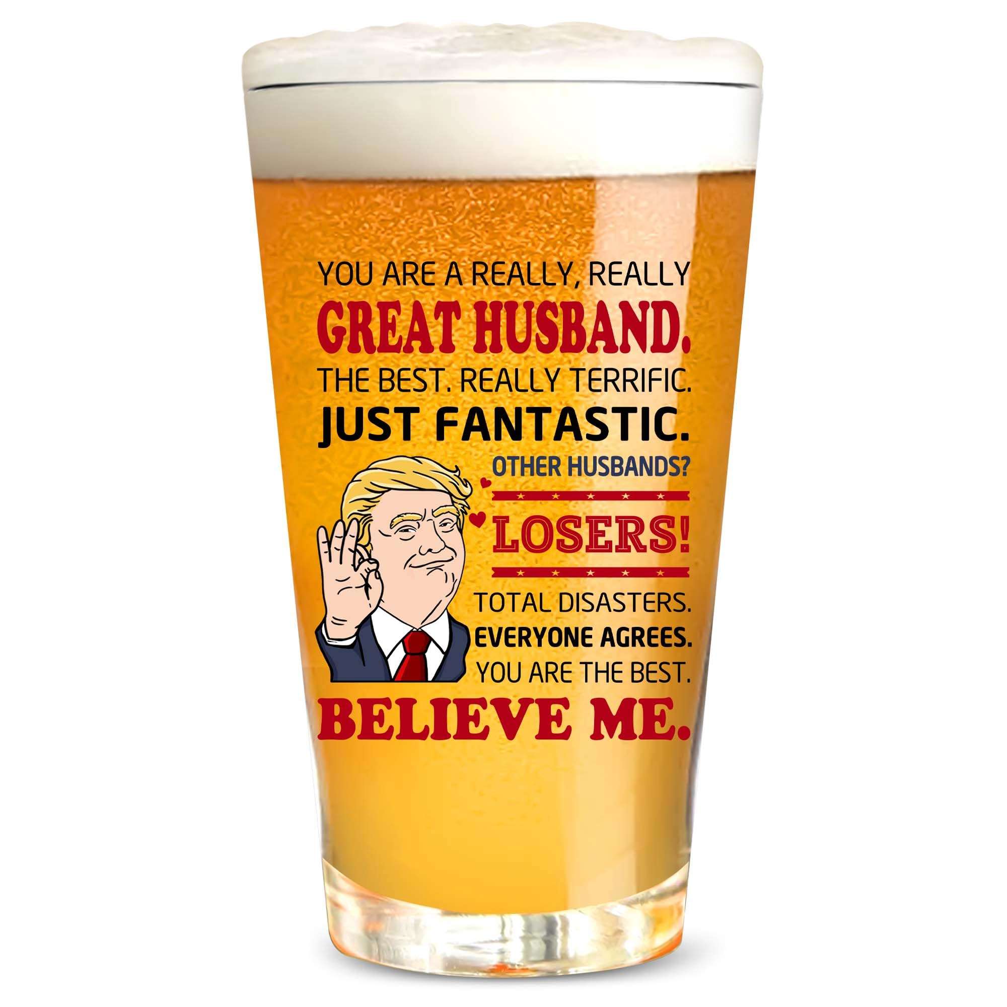JYOGEJ Husband Gifts - Beer Pint Glass For Hubby - Great Husband Gift - Father's Day, Birthday Gift Idea For Husbands From Wife, Bride - Beer Glass 16OZ For Men 1