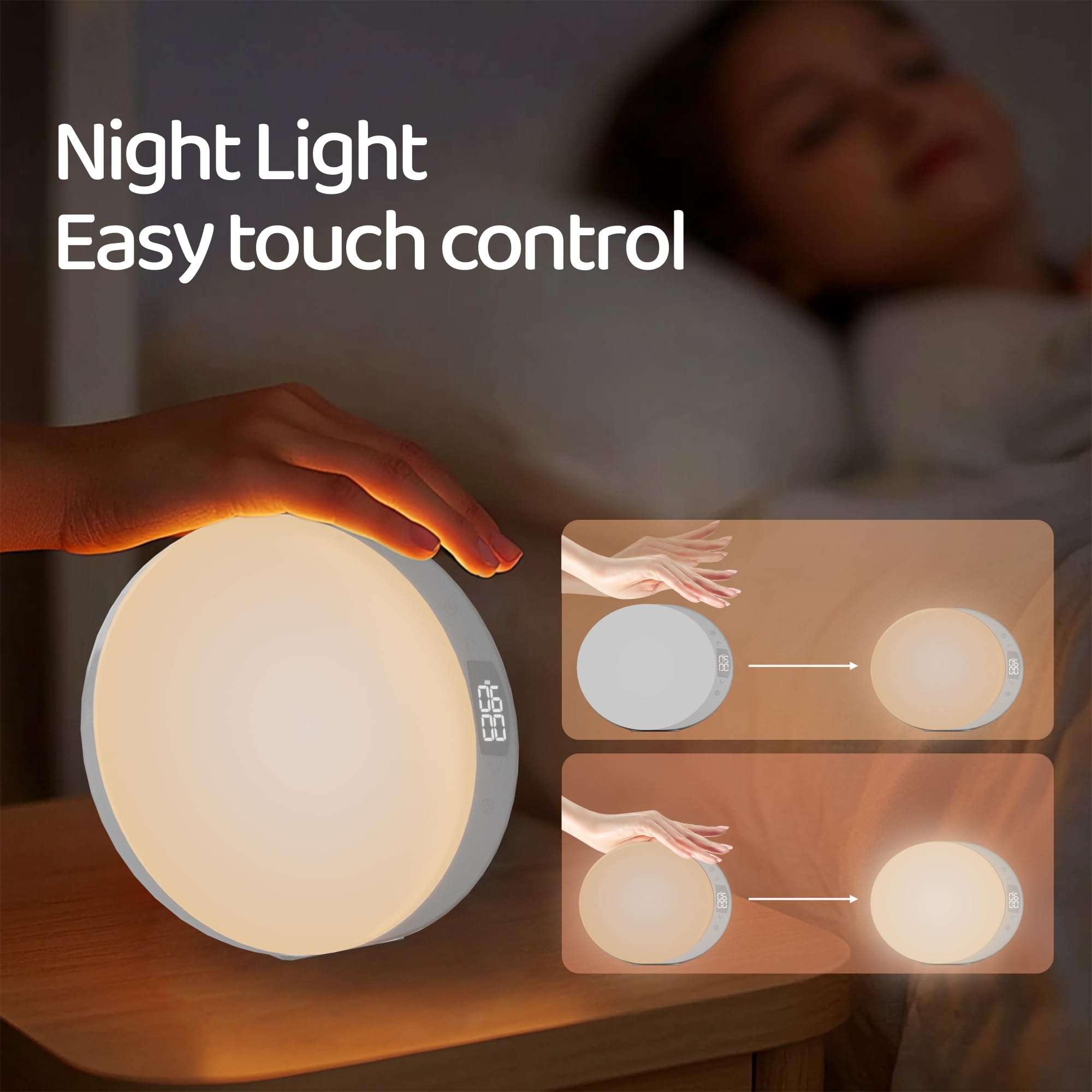 ANTDALIS Sunrise Alarm Clock for Heavy Sleepers Adults, Wake Up Light Dimmable Night Light for Kids Teens Bedroom Home Decor Girls Boys Women Gifts, 20 Color and Touch Control, Snooze, White 6